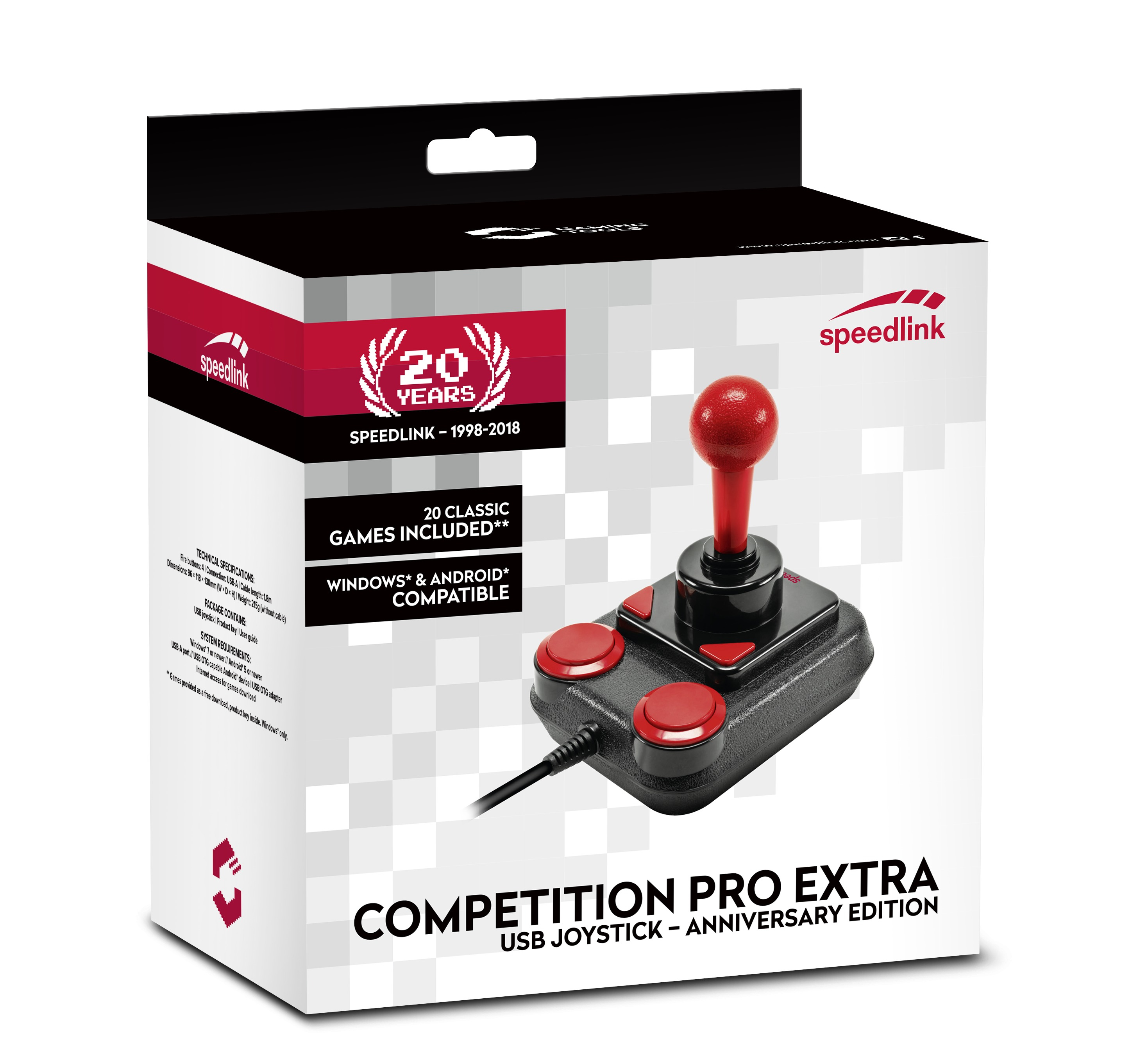 Competition SPEEDLINK Rojo Extra Pro 1.1 SL-650212-BKRD SPEEDLINK Palanca mando Negro, | de PC Android, USB Analógico