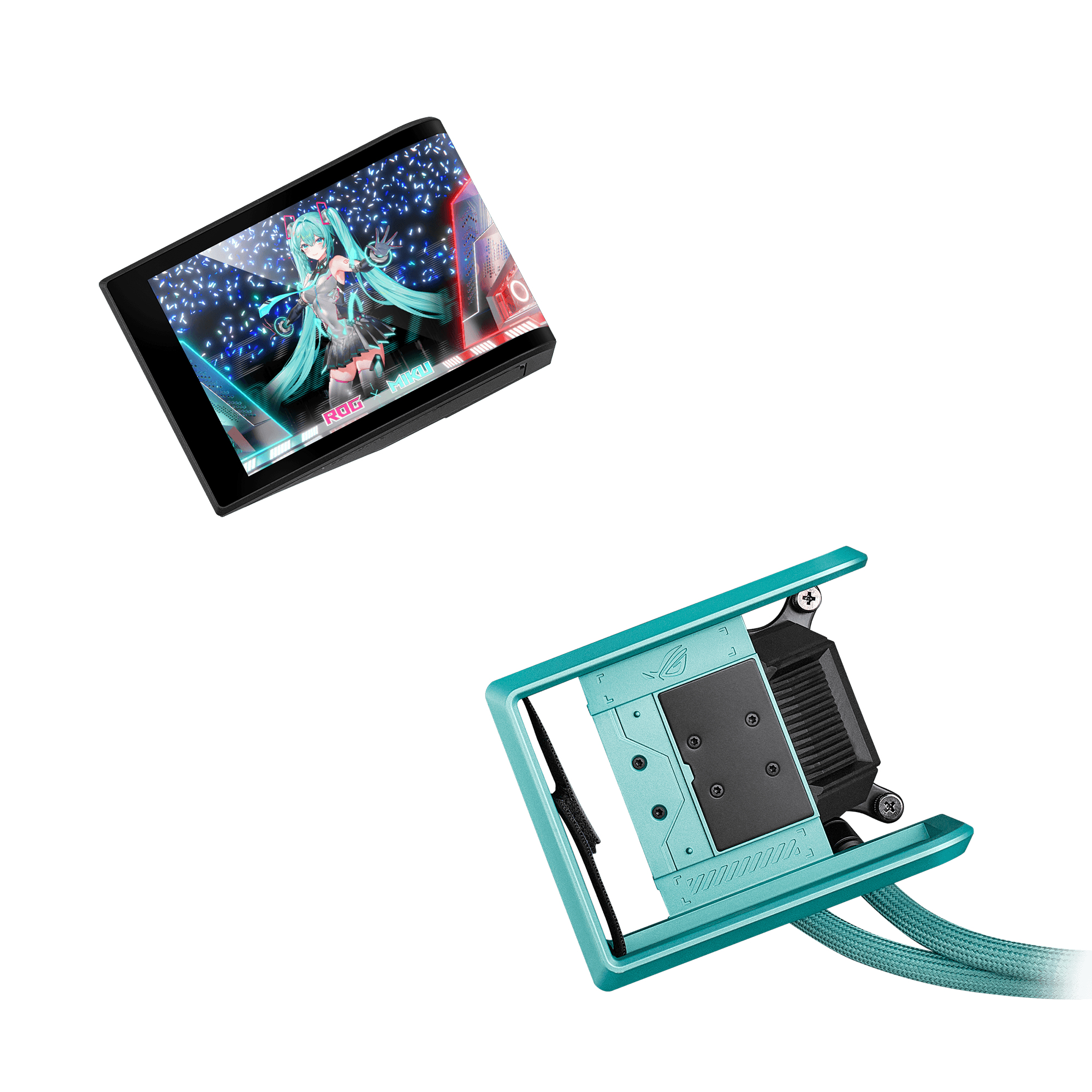 ASUS ROG RYUO IV 360 ARGB Hatsune Miku Edition Processore Raffreddatore di liquidi tutto in uno 12 cm Nero, Turchese