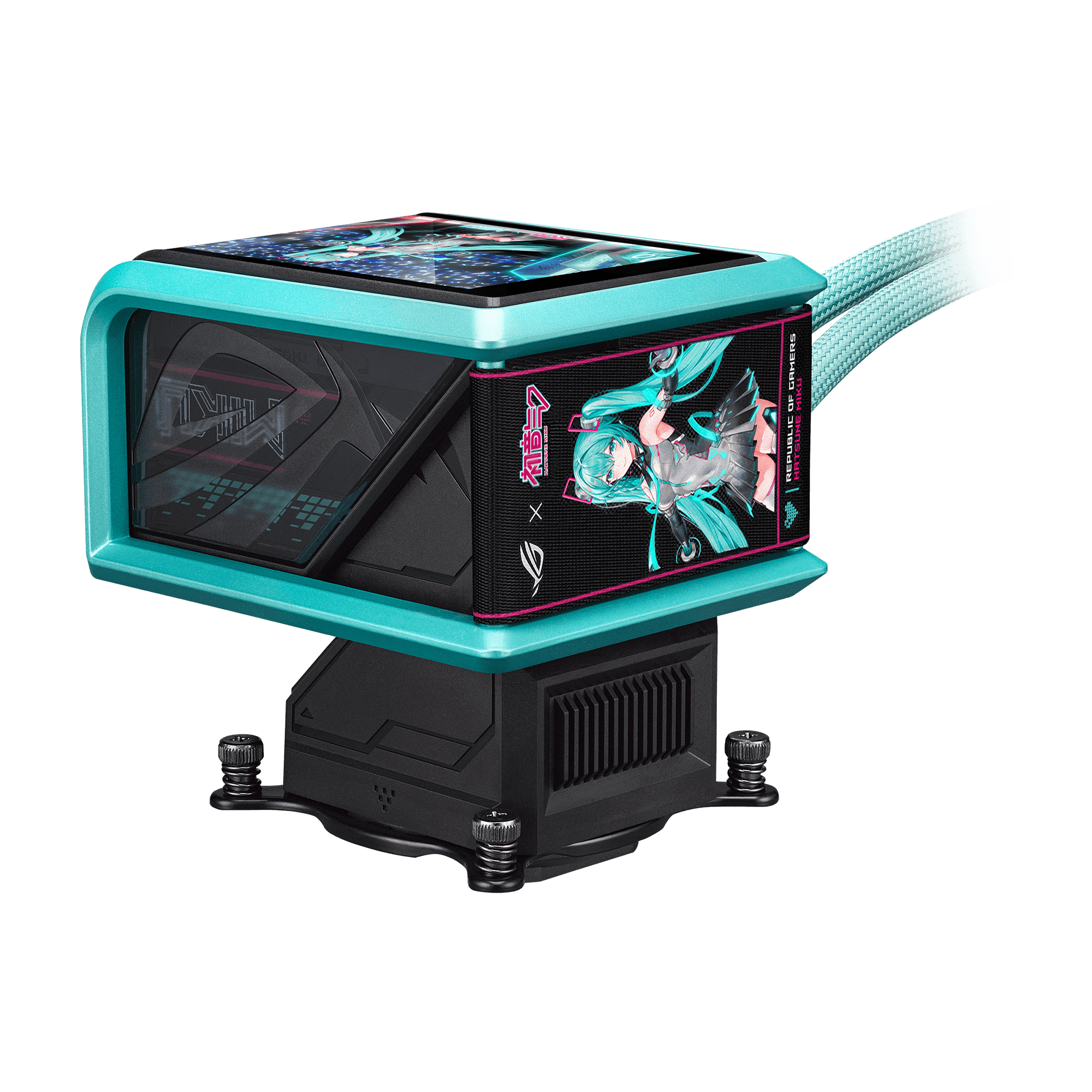 ASUS ROG RYUO IV 360 ARGB Hatsune Miku Edition Processore Raffreddatore di liquidi tutto in uno 12 cm Nero, Turchese