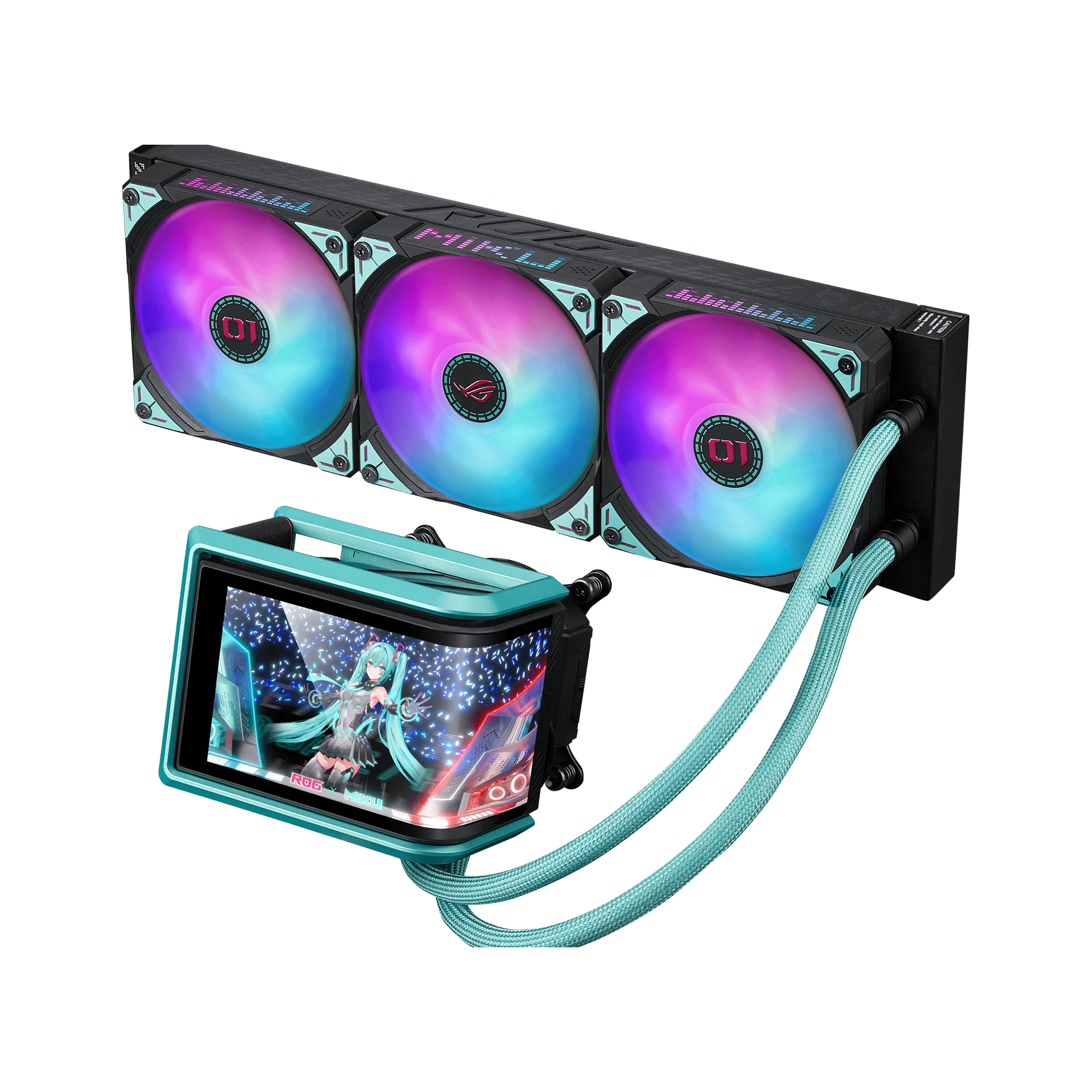 ASUS ROG RYUO IV 360 ARGB Hatsune Miku Edition Processore Raffreddatore di liquidi tutto in uno 12 cm Nero, Turchese