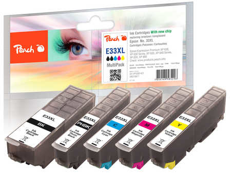 Peach Multi Pack XL - 5er-Pack - Schwarz, Gelb, Cyan, Magenta - kompatibel - Tintenpatrone (Alternative zu: Epson 33XL, Epson T3351, Epson T3362, Epson T3363, Epson T3364, Epson T3361, Epson T3357)