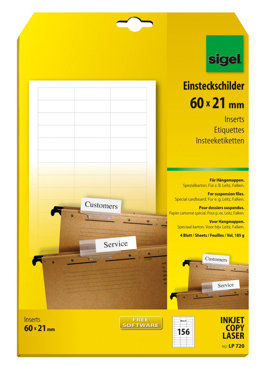 Sigel LP720 tiquette non-adhsive 156 pice(s) Blanc Rectangle