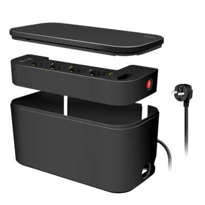 LogiLink Kabelbox m. 5-fach-Steckdosenleiste USB/Schuko sch