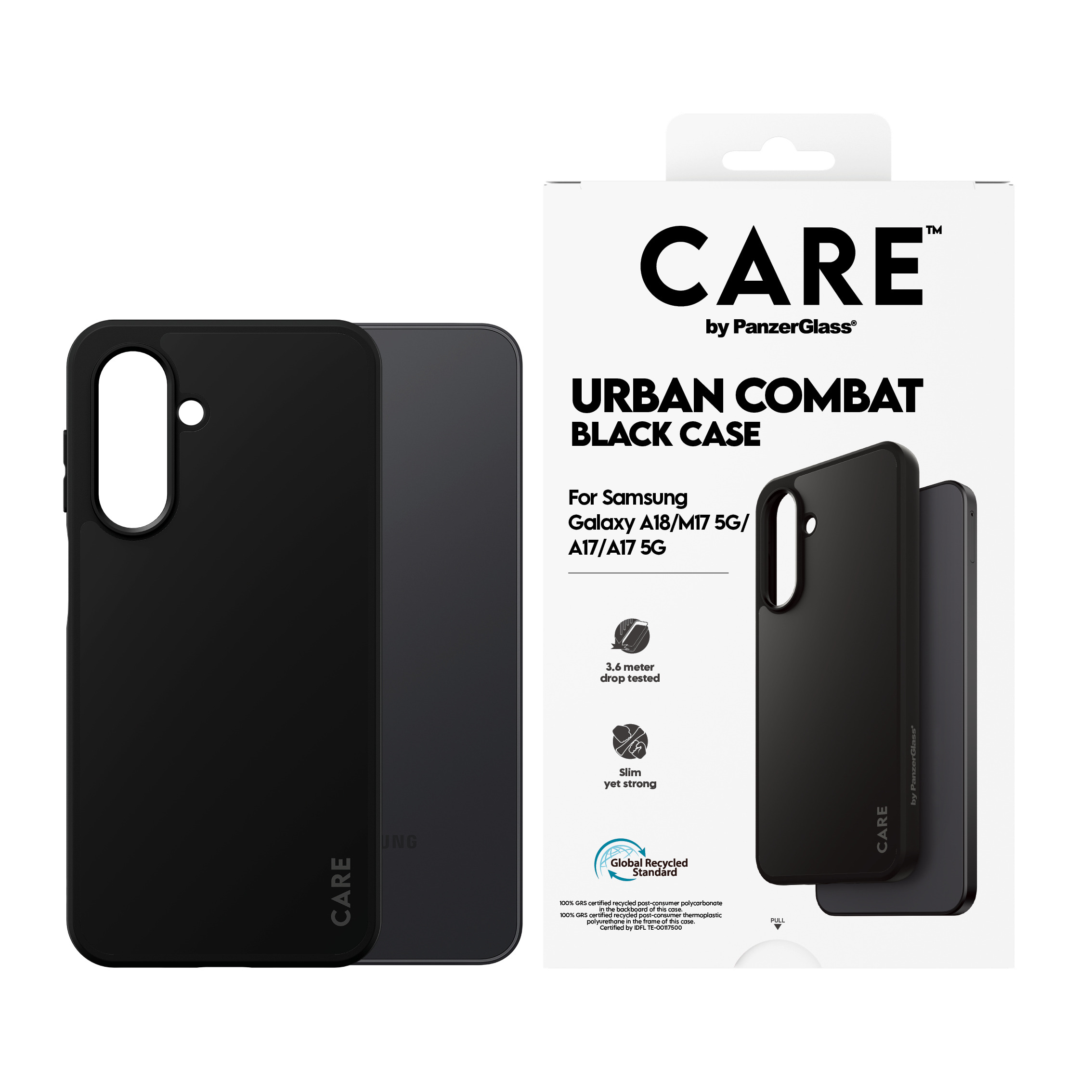 PanzerGlass CARE by � Urban Combat Case Black Samsung Galaxy A18 | M17 5G | A17 | A17 5G custodia per cellulare Cover Trasparente