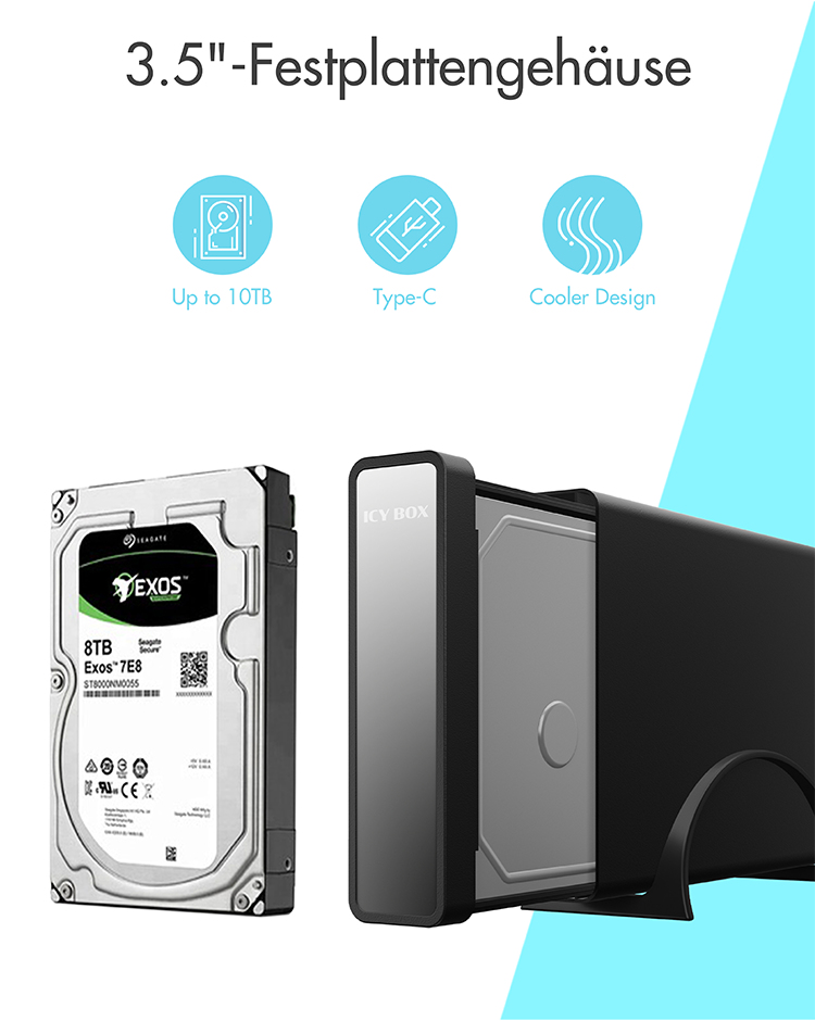 ICY BOX IB-382H-C31 Bo�tier disque dur/SSD Noir 2.5/3.5