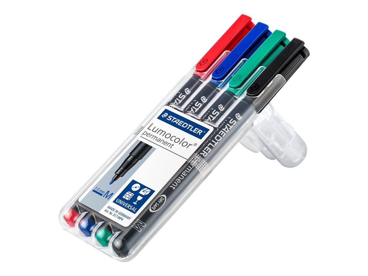 STAEDTLER Lumocolor 317 - Marker - permanent - Schwarz, Rot, Blau, Gr�n - 1 mm - Mittel (Packung mit 4)