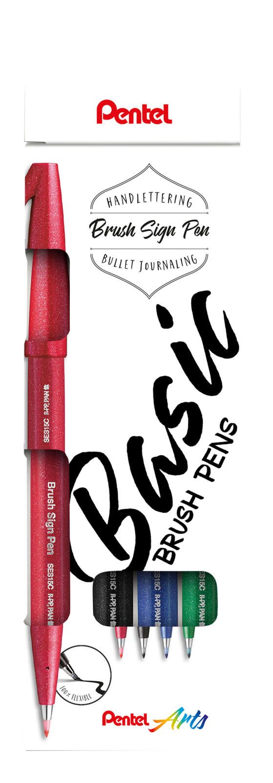 Pentel Faserschreiber 4ST Sign Brush Pen sort.