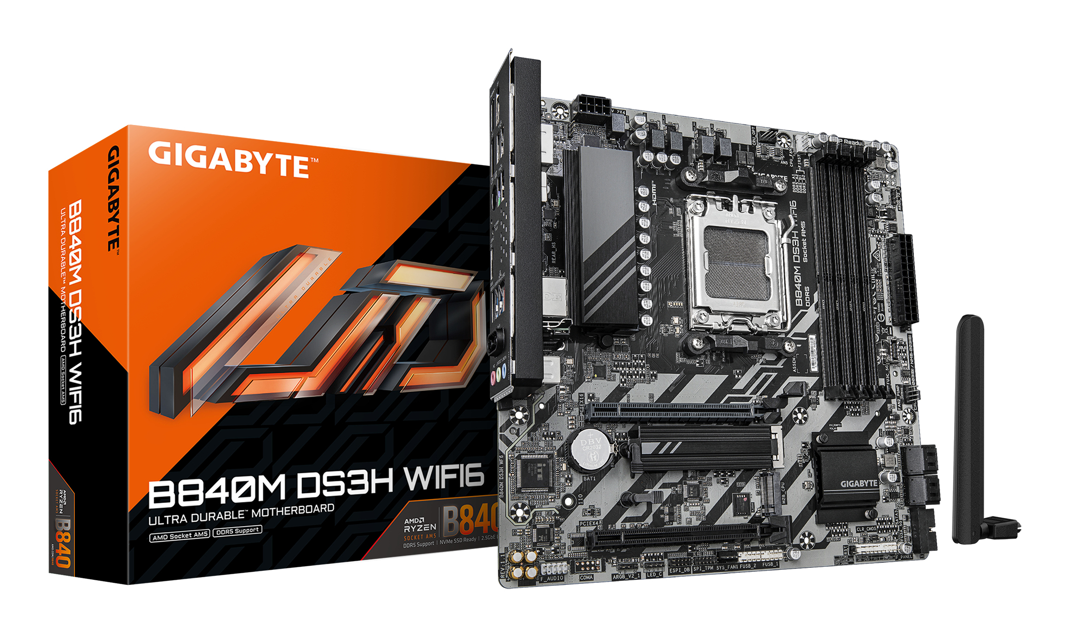 GIGABYTE B840M DS3H WIFI6 Scheda Madre CPU AMD Ryzen 9000, VRM digitale 8+2+2 fasi, fino a 8200 MHz DDR5, 2 x M.2 PCIe 4.0, Wi-Fi 6, LAN 2,5 GbE, USB 3.2 Gen 1