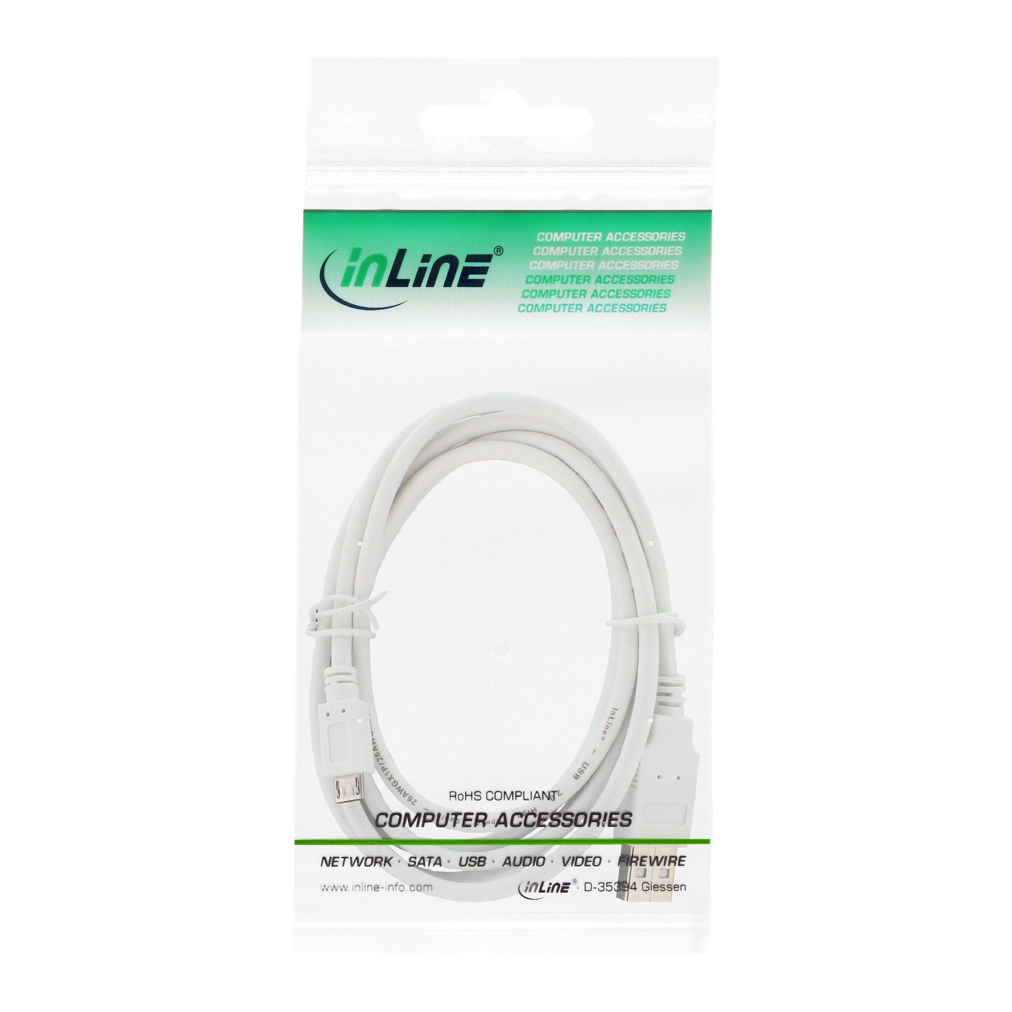 InLine Micro USB 2.0 Cable USB Type A male / Micro-B male, white, 5m
