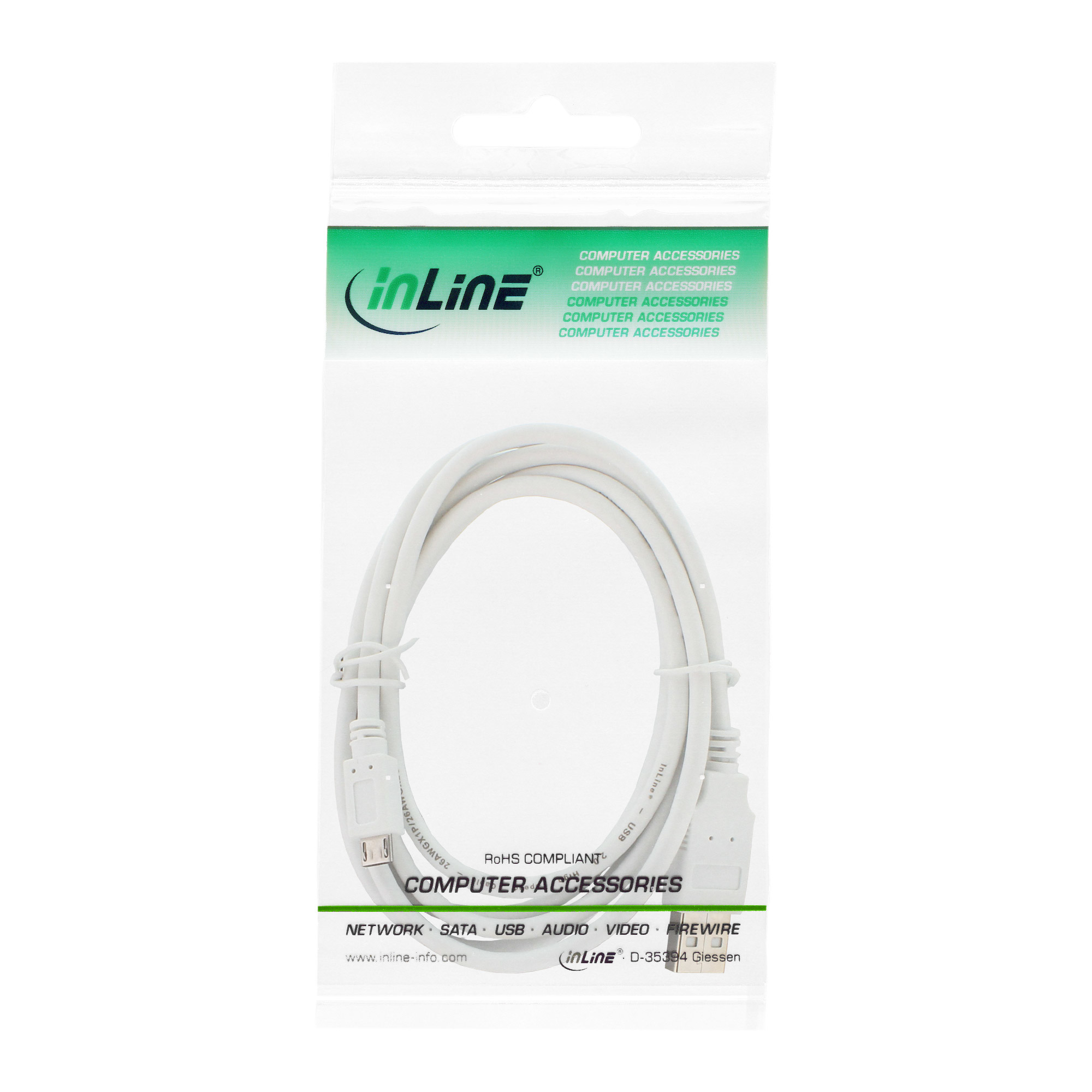 InLine Micro USB 2.0 Cable USB Type A male / Micro-B male, white, 5m
