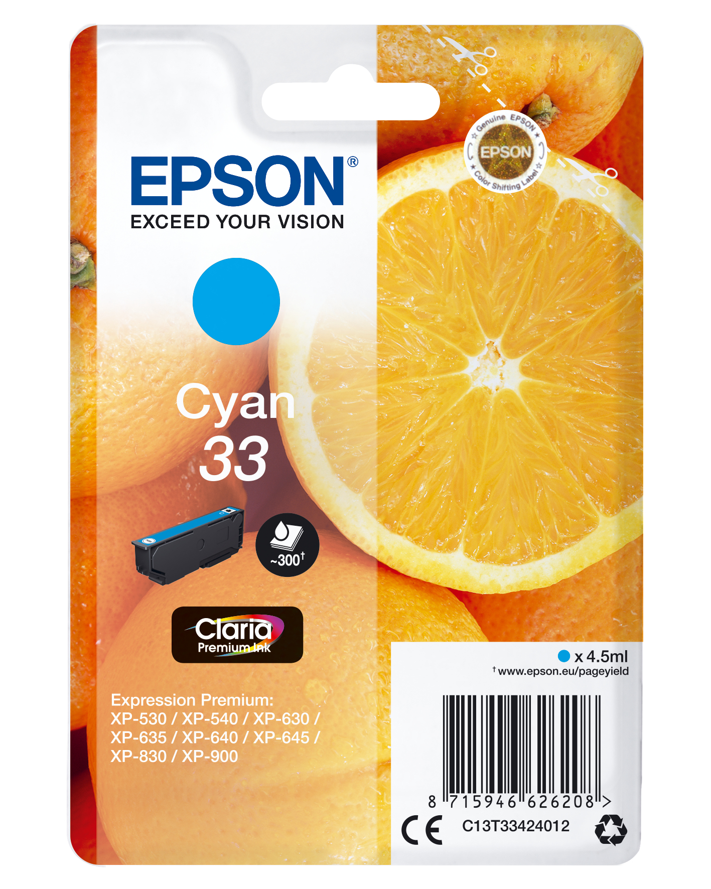 Epson Oranges Cartuccia Ciano T33 Claria Premium
