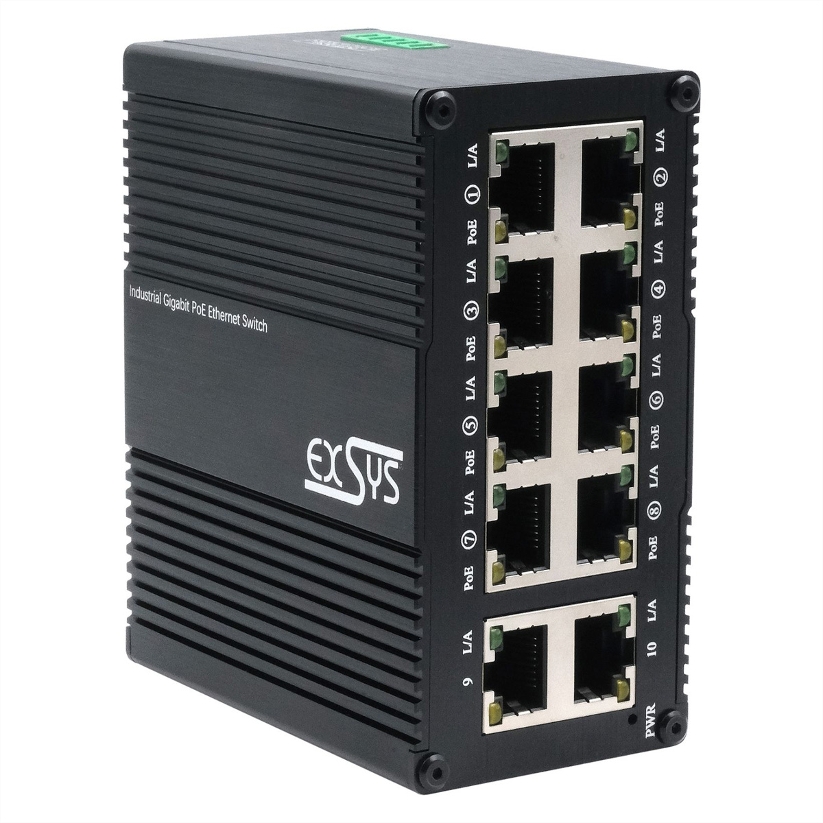 Exsys Switch Mini Industrie 10xGigabit PoE+ 12-48VDC - Switch - 1 Gbps