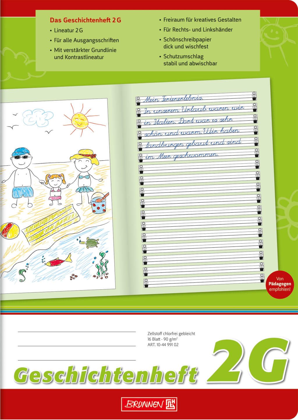 Brunnen Geschichtenheft Lineatur 2G liniert DIN A4 ohne Rand 16 Blatt
