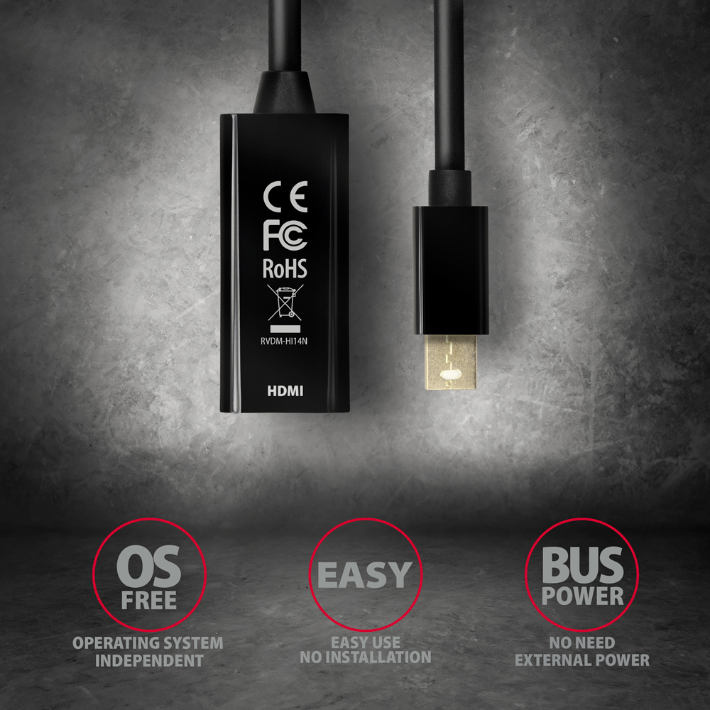 Axagon RVDM-HI14N cavo e adattatore video 0,15 m Mini DisplayPort HDMI Nero