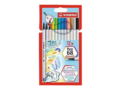STABILO Pen 68 Brush - Filzstift - verschiedene Farben - wasserbasierte Tinte (Packung mit 12)