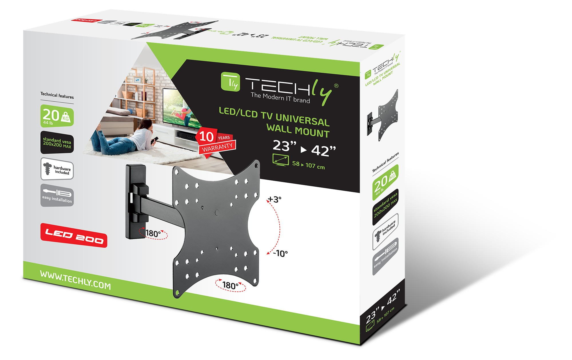 Techly Klammer - einstellbarer Arm - f�r LCD TV - Schwarz - Bildschirmgr��e: 58.4-106.7 cm (23-42)