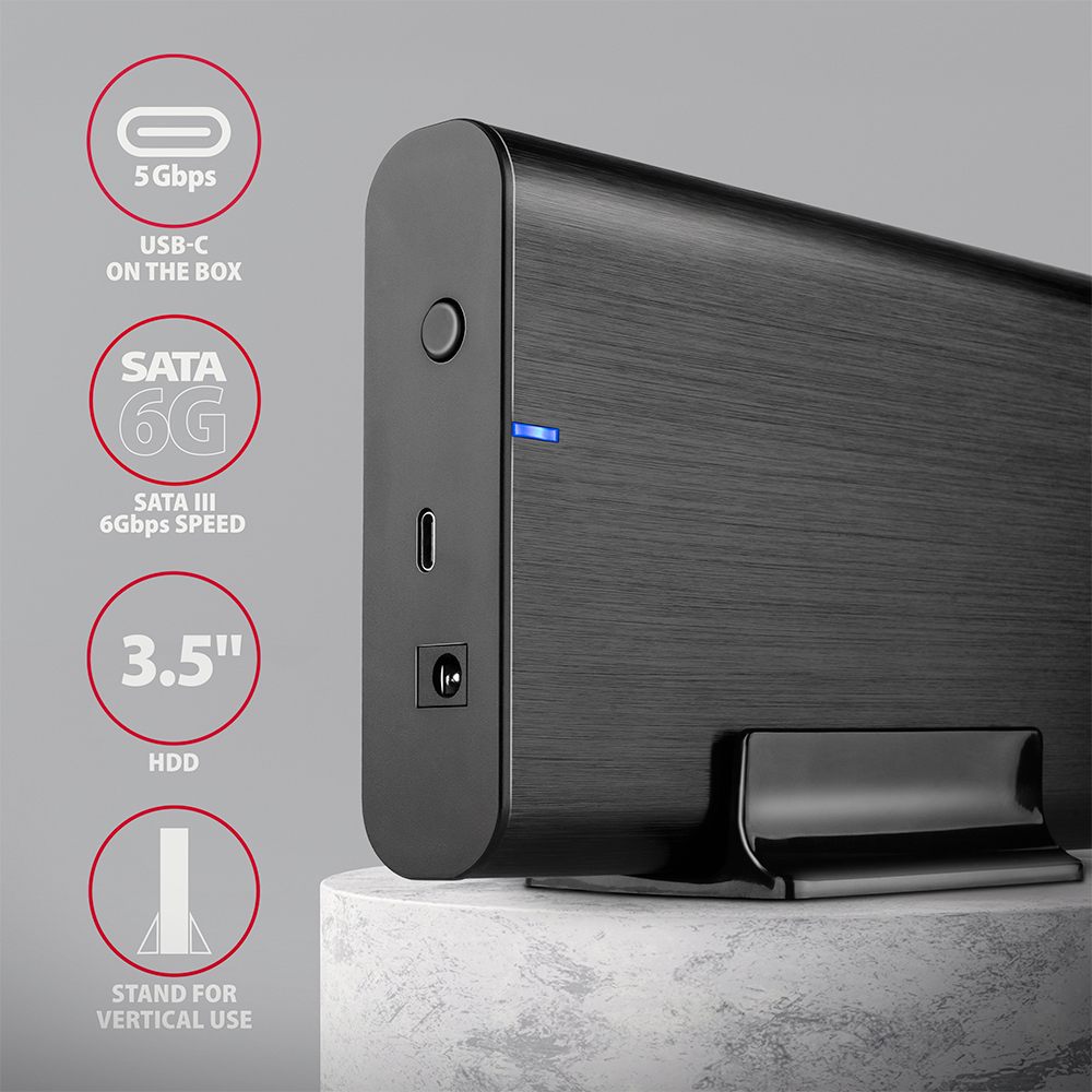 AXAGON EE35-A6C RAW HDD-Gehuse, USB-C 3.0, SATA 6G, 3,5/2,5 Zoll - schwarz
