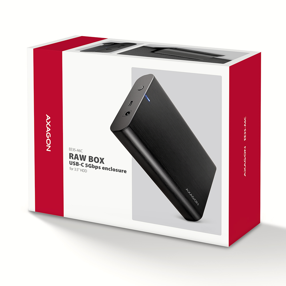 AXAGON EE35-A6C RAW HDD-Gehuse, USB-C 3.0, SATA 6G, 3,5/2,5 Zoll - schwarz