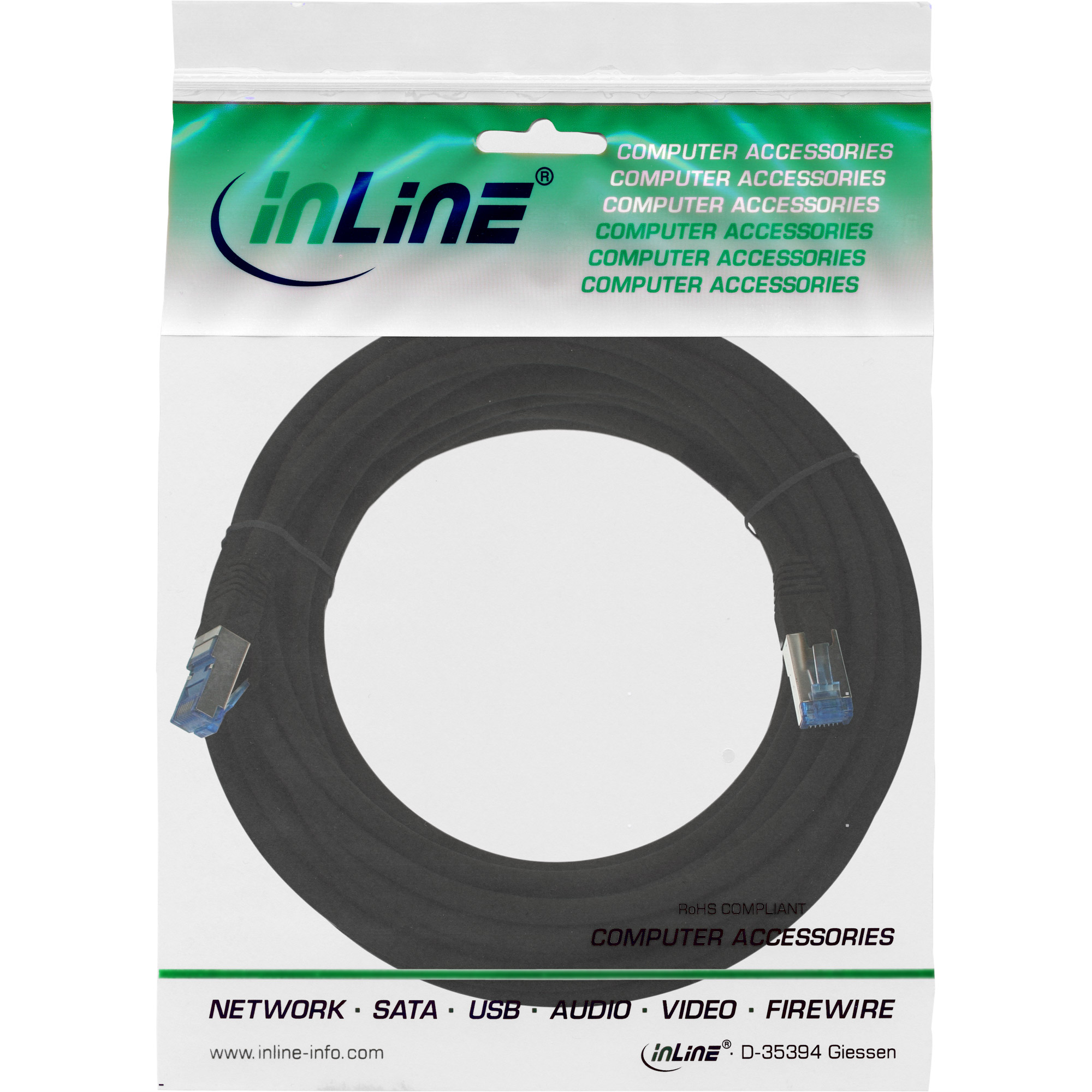 InLine Cavo patch Lan, S/FTP(PiMf), Cat.6a, 500MHz, CU, halogenf., nero, 5m
