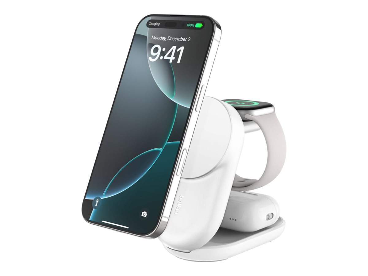 Belkin UltraCharge - Kabelloses Ladegert - 3-in-1, magnetisch, faltbar, mit Qi2 + AC-Netzteil