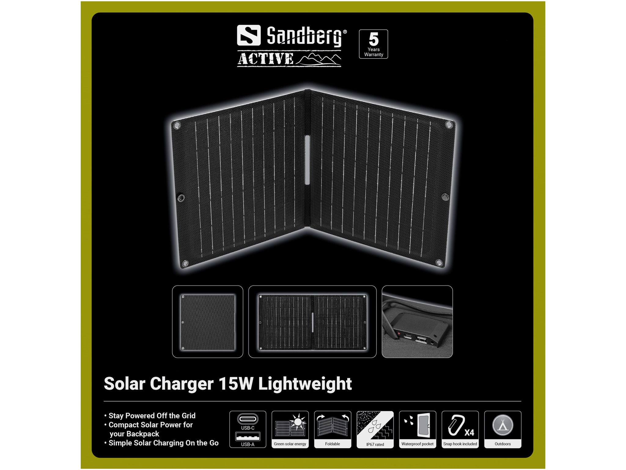 Sandberg 421-42 cargador de dispositivo m�vil Universal Negro Solar Exterior