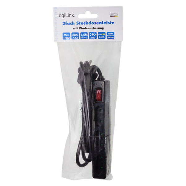 LogiLink LPS230B base m�ltiple 1,5 m 3 salidas AC Negro