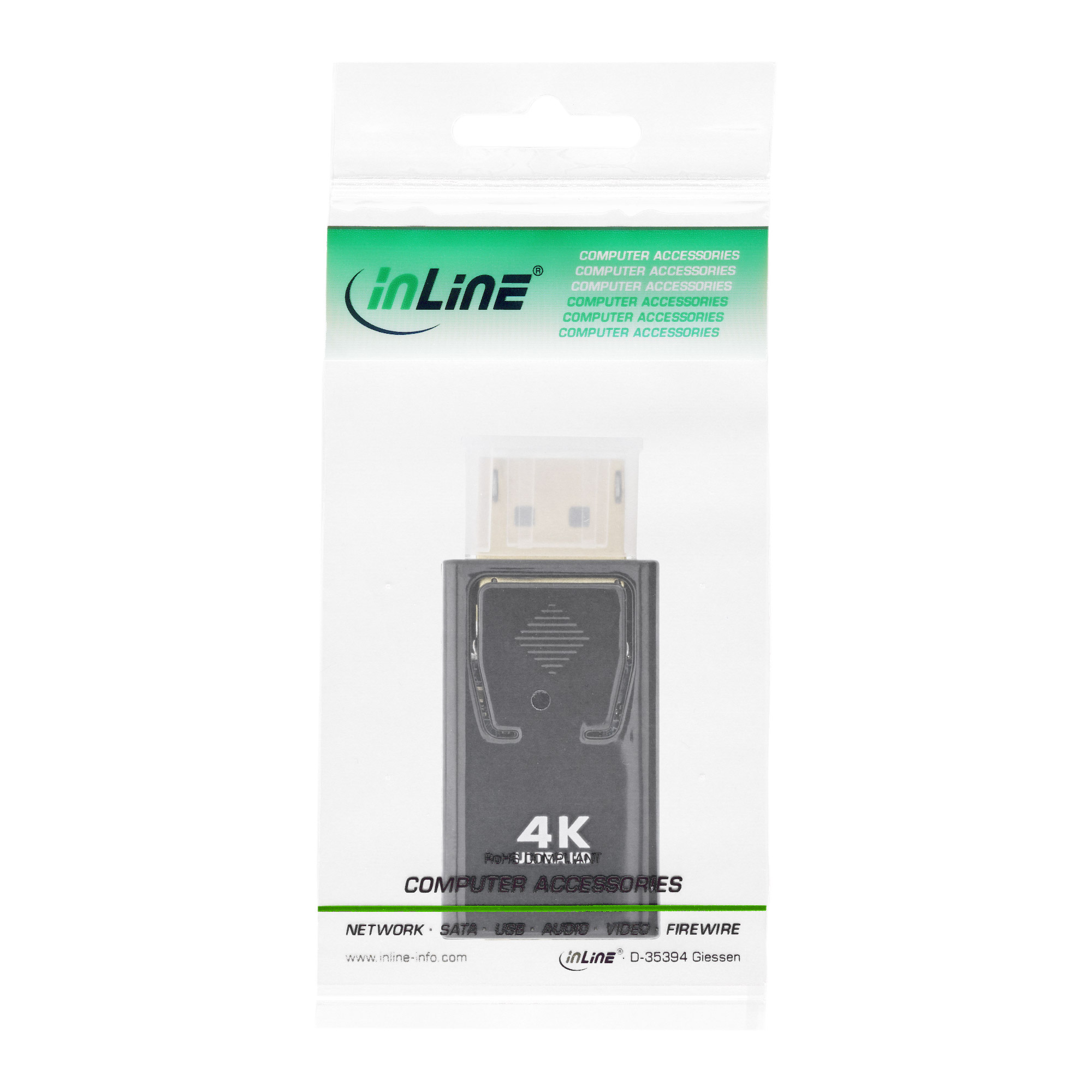 InLine Videoadapter - DisplayPort m�nnlich zu HDMI weiblich - Schwarz - aktiver Signalwandler, unterst�tzt 4K 60 Hz (3840 x 2160)