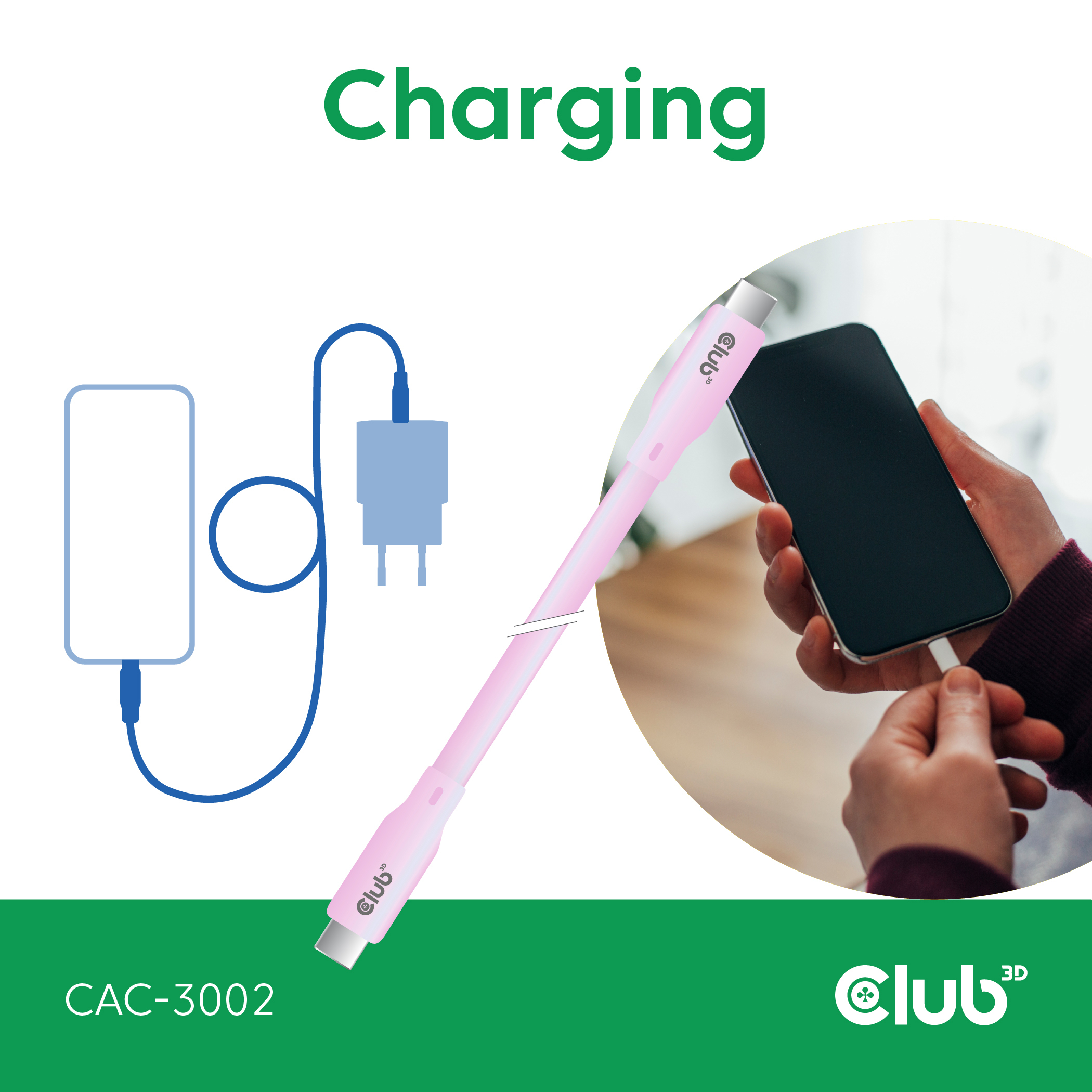 CLUB3D Cable USB C rosa