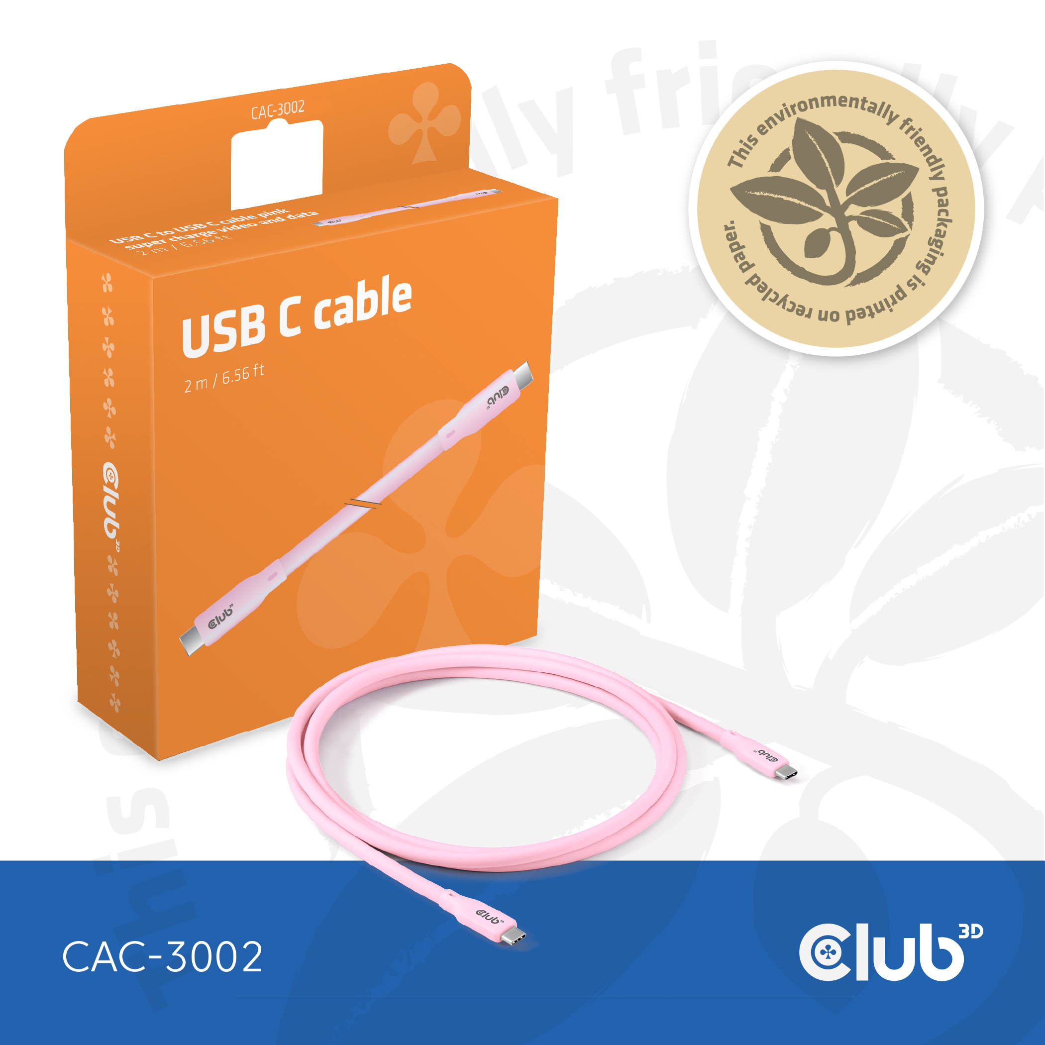 CLUB3D Cable USB C rosa