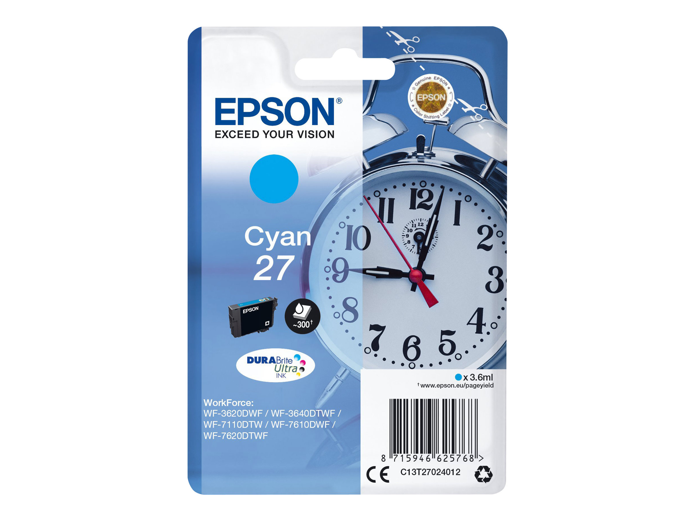 Epson 27 - 3.6 ml - Cyan - Original - Blister mit RF- / aktustischem Alarmsignal