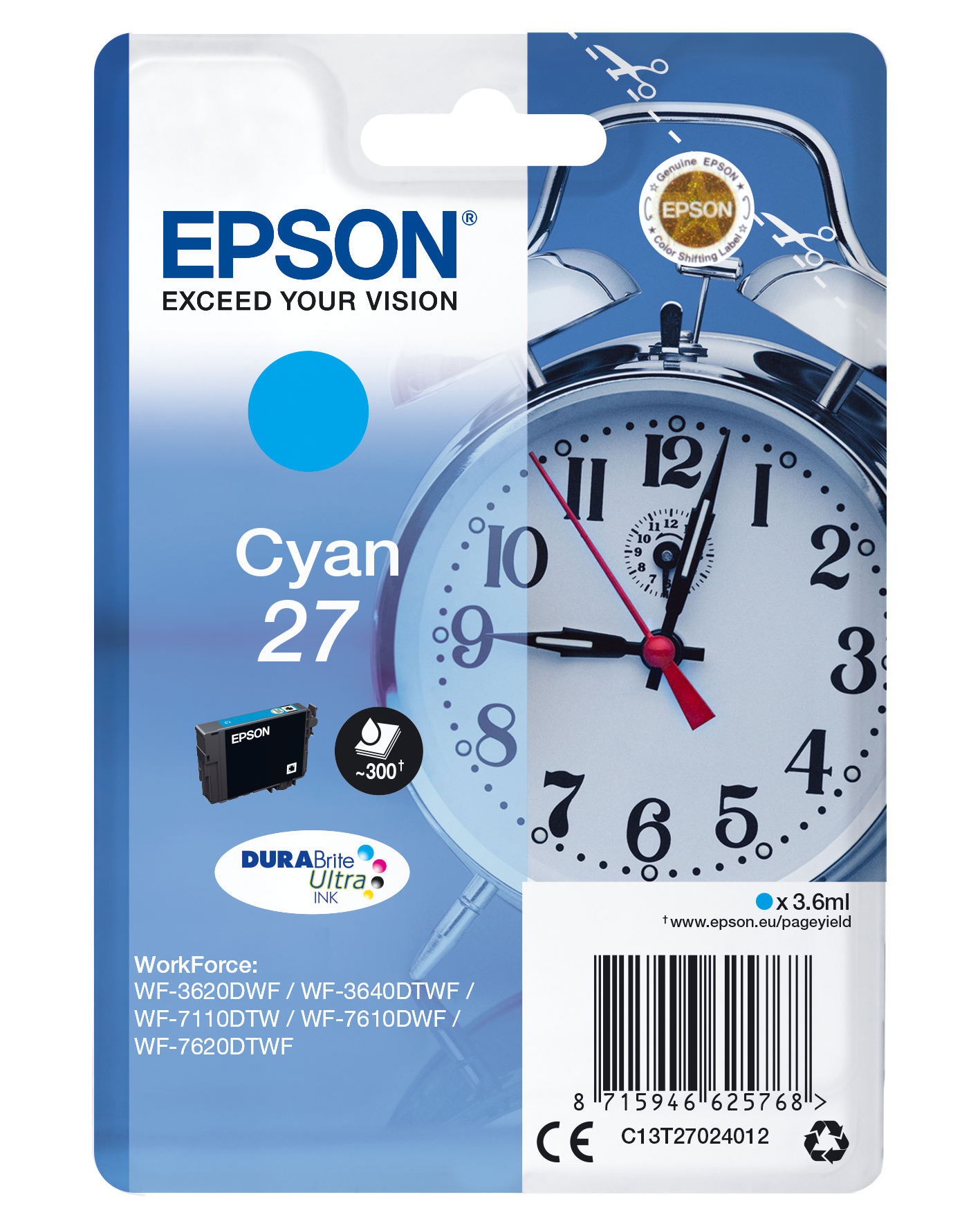 Epson 27 - 3.6 ml - Cyan - Original - Blister mit RF- / aktustischem Alarmsignal