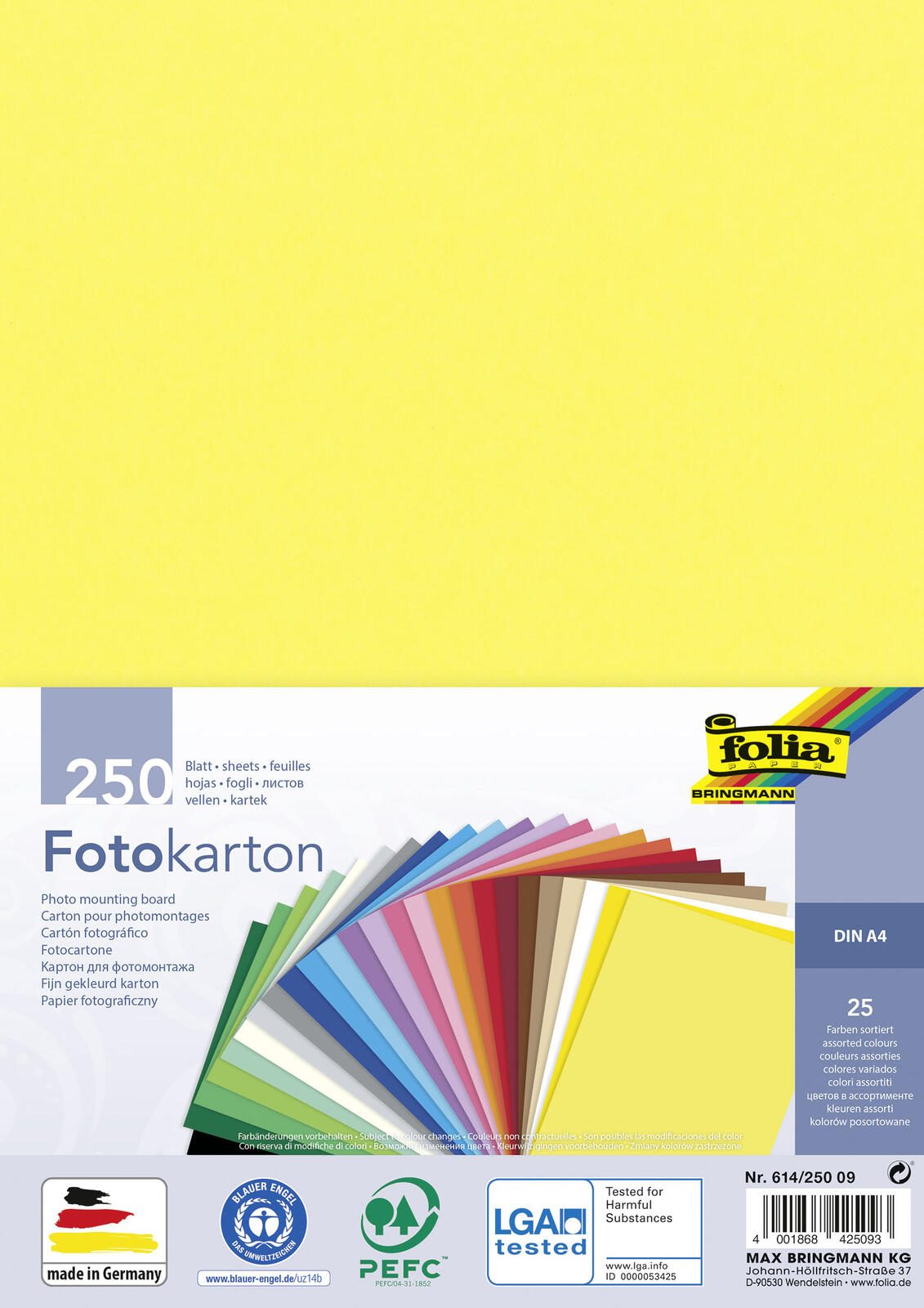 Folia Fotokarton farbsortiert 300 g/qm 250 Blatt - 300 g/m�