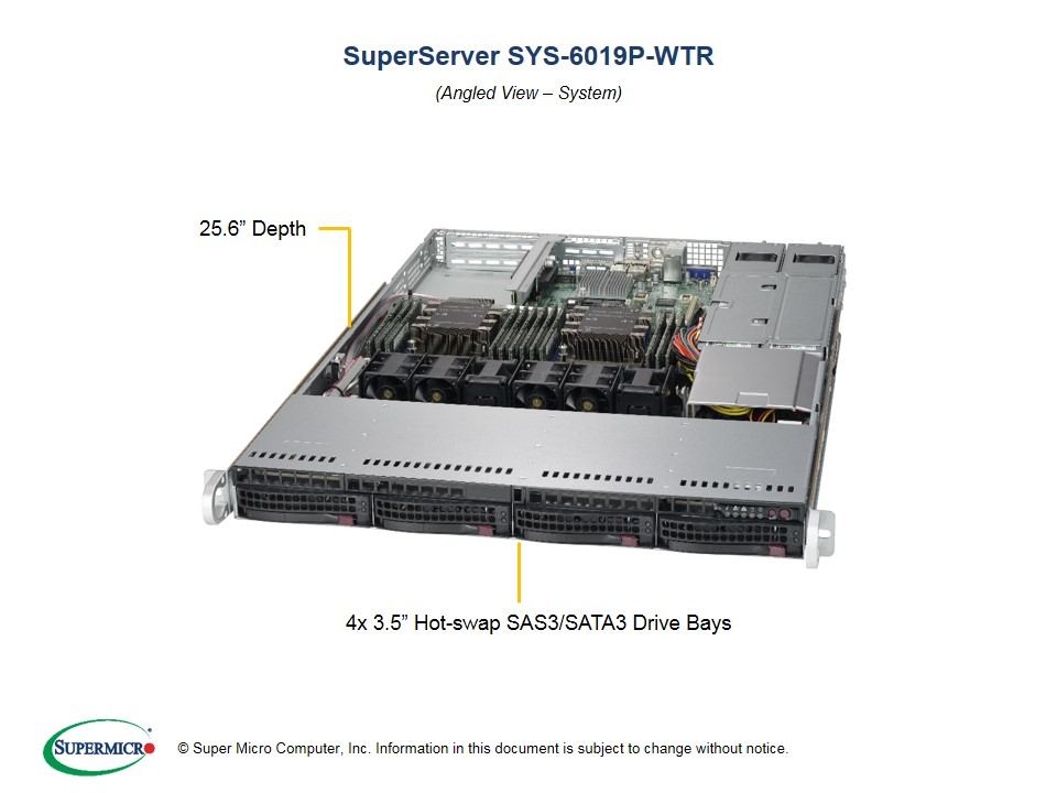 Supermicro SuperServer 6019P-WTR - Server - Rack-Montage - 1U - zweiweg - keine CPU - RAM 0 GB - SATA - Hot-Swap 8.9 cm (3.5)