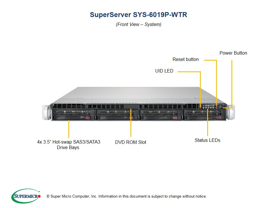 Supermicro SuperServer 6019P-WTR - Server - Rack-Montage - 1U - zweiweg - keine CPU - RAM 0 GB - SATA - Hot-Swap 8.9 cm (3.5)
