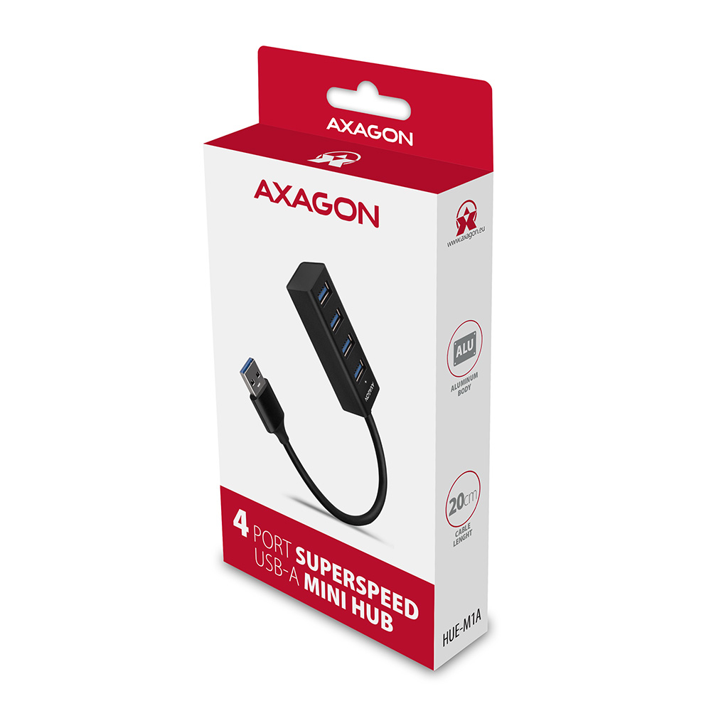 Axagon HUE-M1A interface hub USB 3.2 Gen 1 (3.1 Gen 1) Type-A 5000 Mbit/s Black