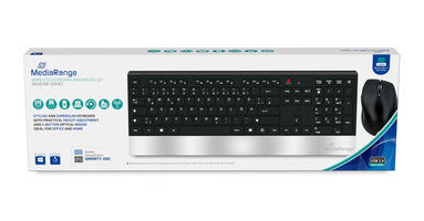 MediaRange MROS105-GR clavier Souris incluse maison/bureau RF sans fil QWERTZ Grec Noir, Argent