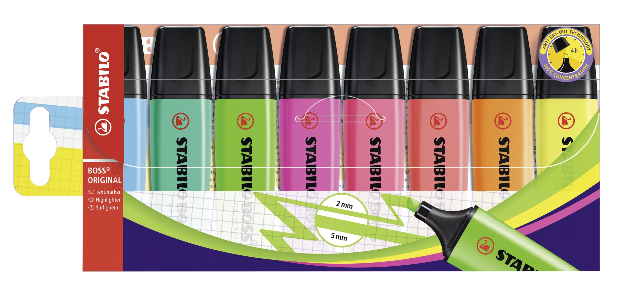 STABILO BOSS ORIGINAL - Textmarker - gemischte Farben - wasserbasierte Tinte - 2-5 mm (Packung mit 8)