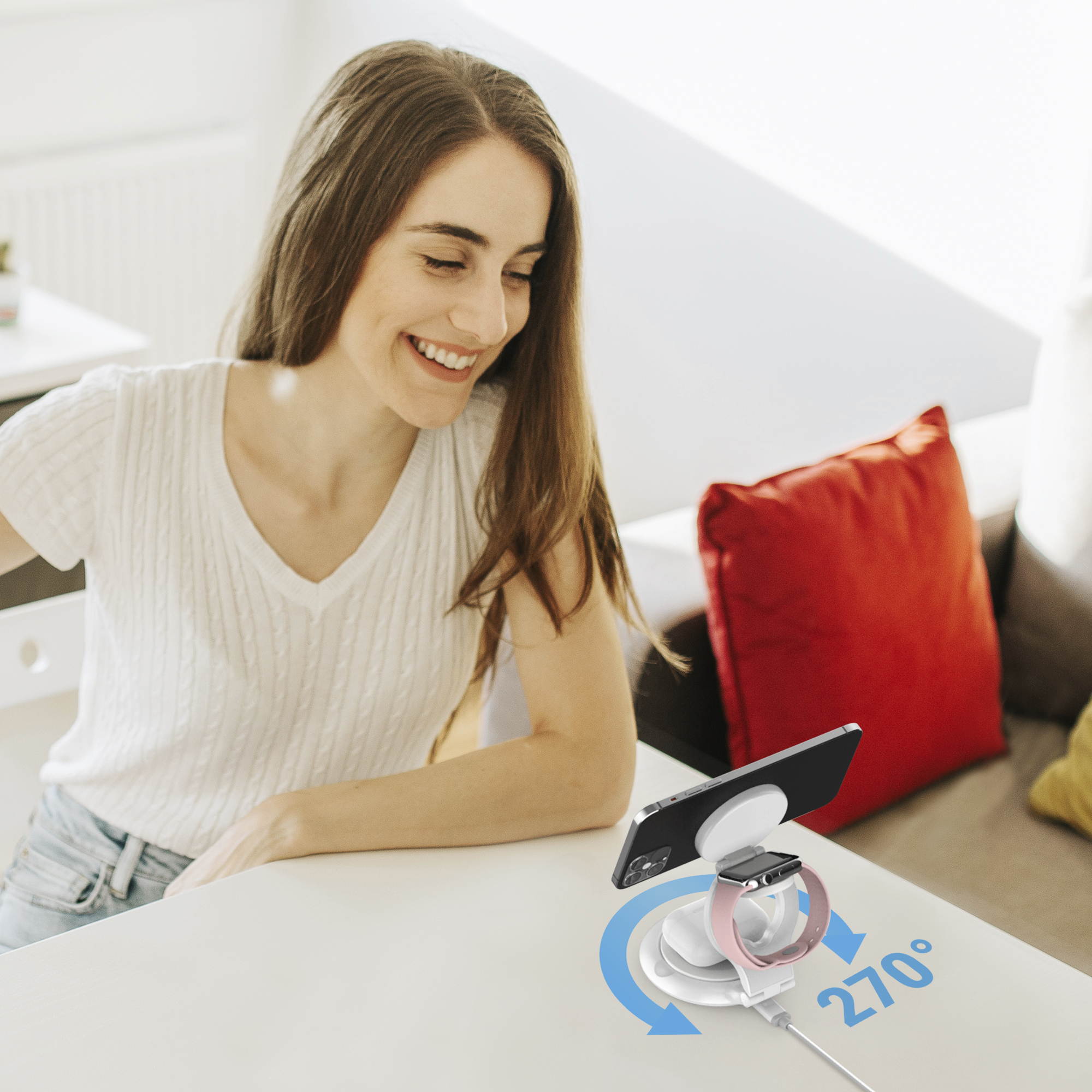 j5create JUPW3415-N cargador de dispositivo m�vil Reloj inteligente, Auriculares, Smartphone Blanco USB Cargador inal�mbrico Carga r�pida Interior