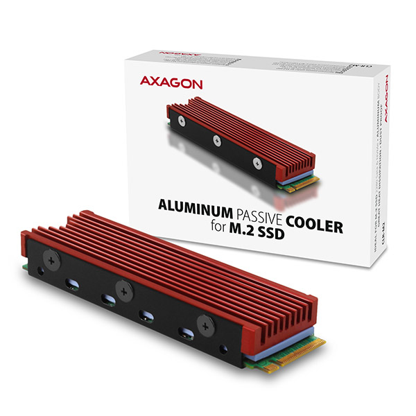 Axagon CLR-M2 syst�me de refroidissement d ordinateur M.2 NVMe SSD, Disque �lectronique Dissipateur thermique/Radiateur Noir, Rouge 1 pi�ce(s)