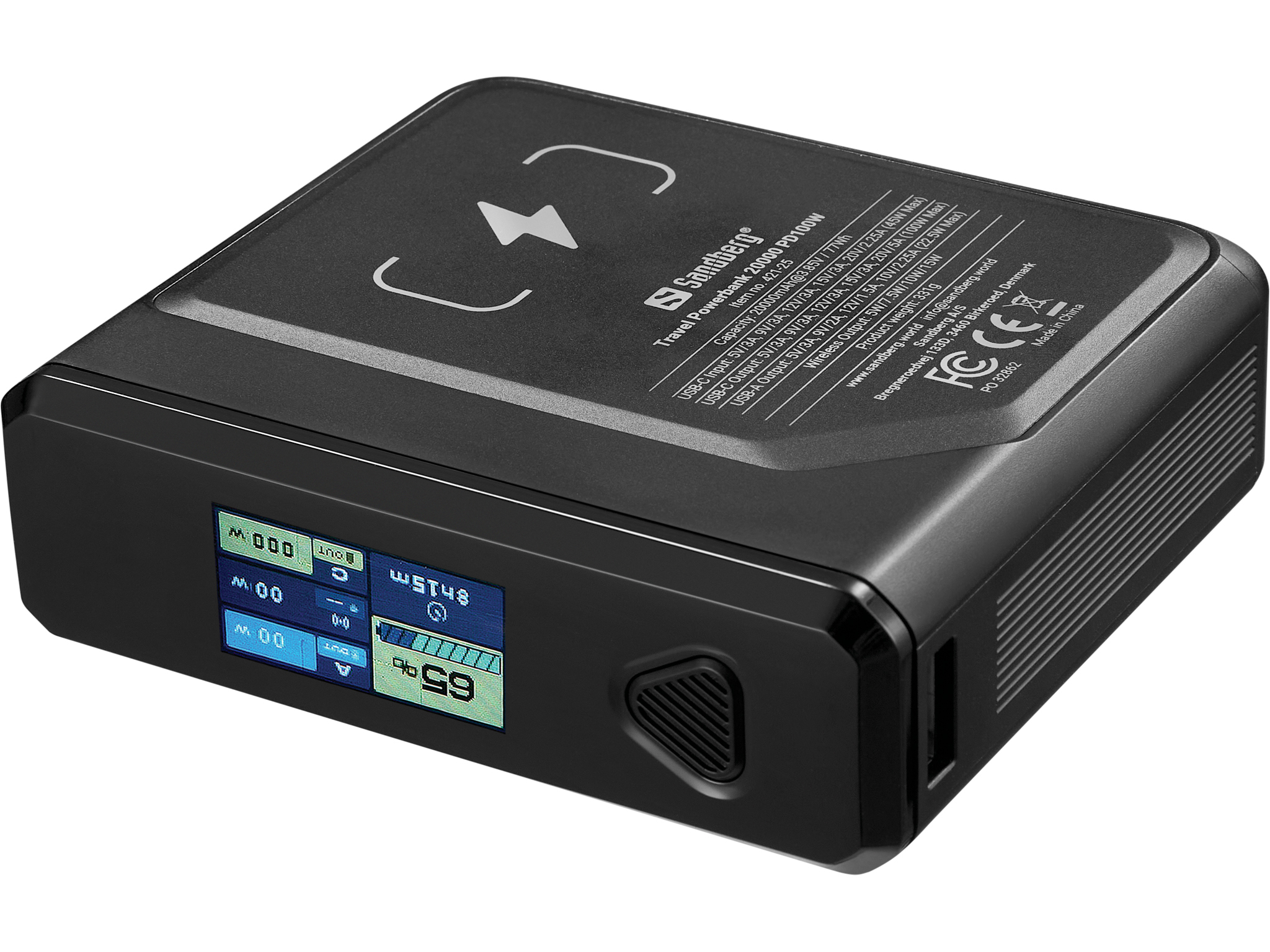 Sandberg 421-25 banque dalimentation �lectrique Lithium Polym�re (LiPo) 20000 mAh Recharge sans fil Noir