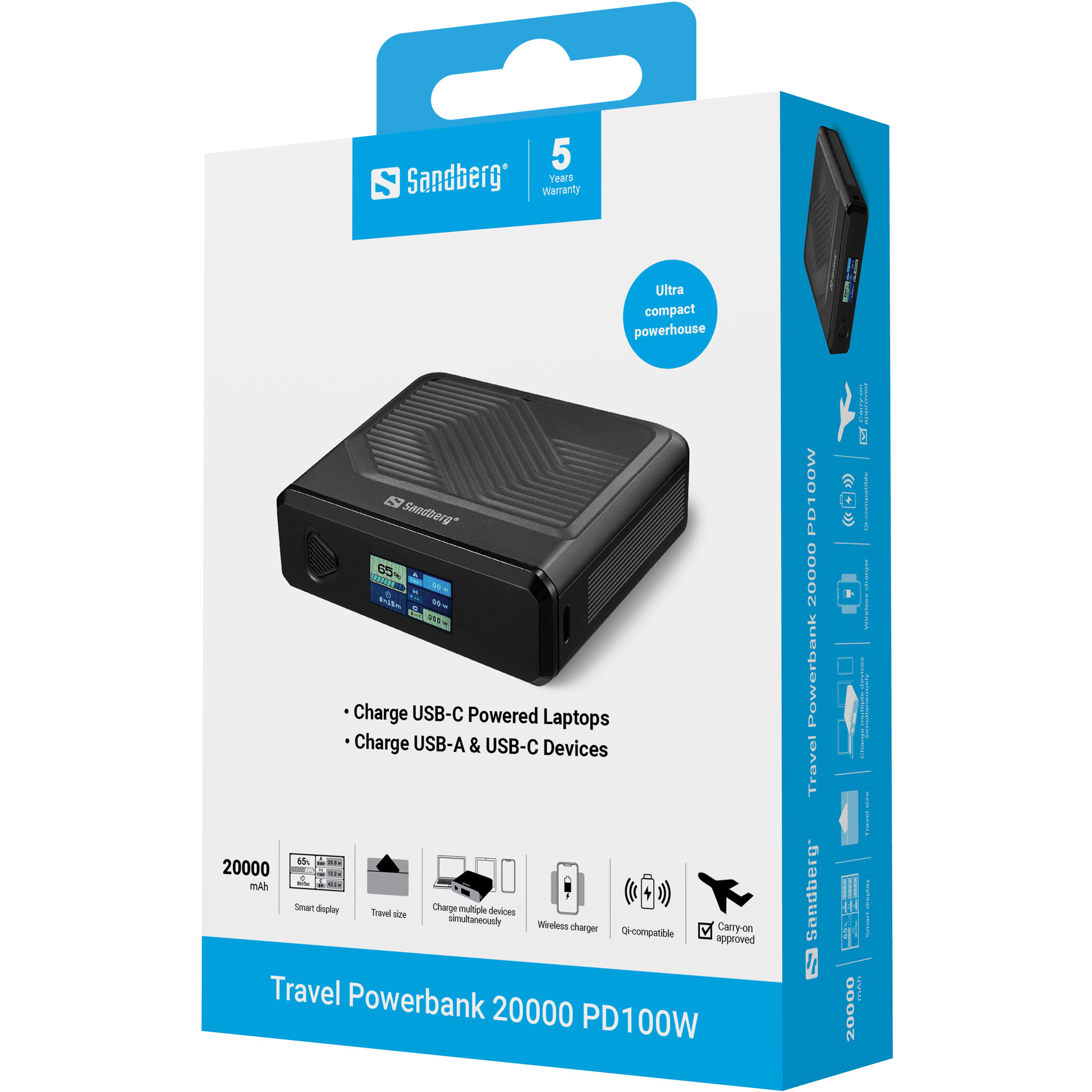 Sandberg 421-25 banque dalimentation �lectrique Lithium Polym�re (LiPo) 20000 mAh Recharge sans fil Noir