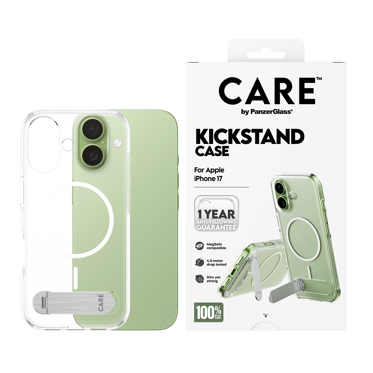 PanzerGlass CARE by � Feature Case Transparent w. Kickstand & MagSafe iPhone 17 coque de protection pour t�l�phones portables Housse