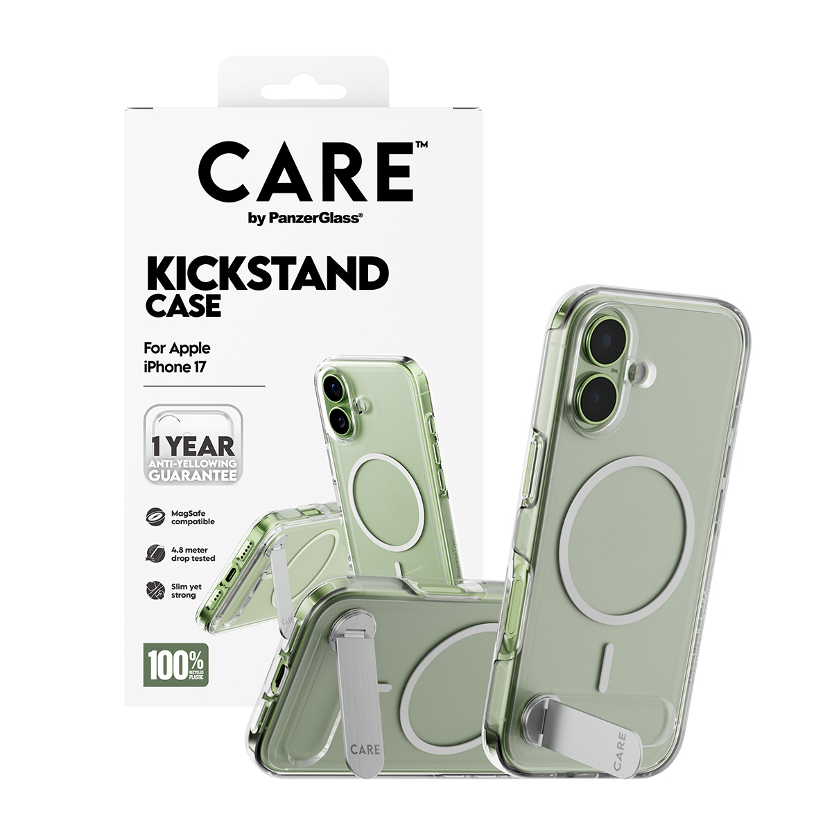 PanzerGlass CARE by � Feature Case Transparent w. Kickstand & MagSafe iPhone 17 coque de protection pour t�l�phones portables Housse