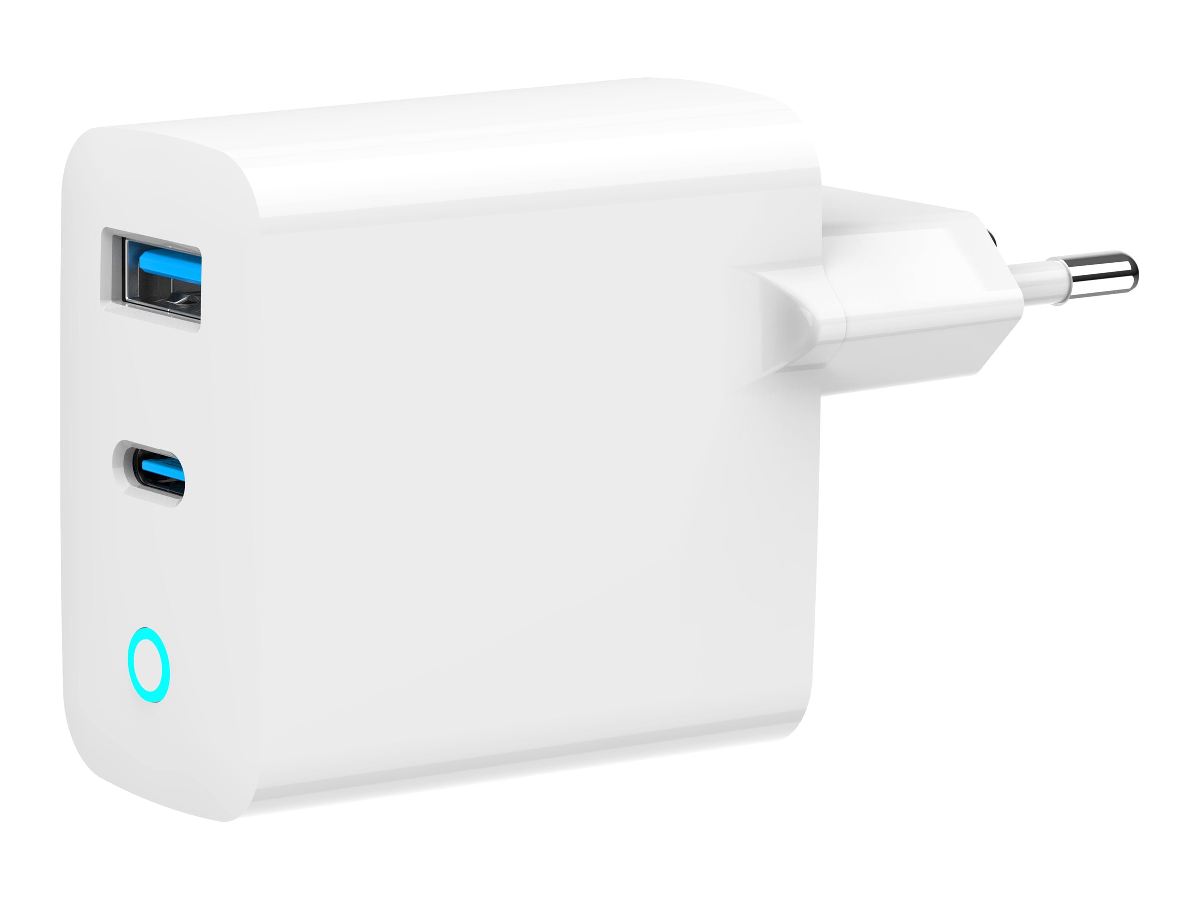 Gembird Netzteil - GaN, LED - 65 Watt - 3 A - PD, QC 3.0 - 2 Ausgabeanschlussstellen (24 pin USB-C, USB Typ A)