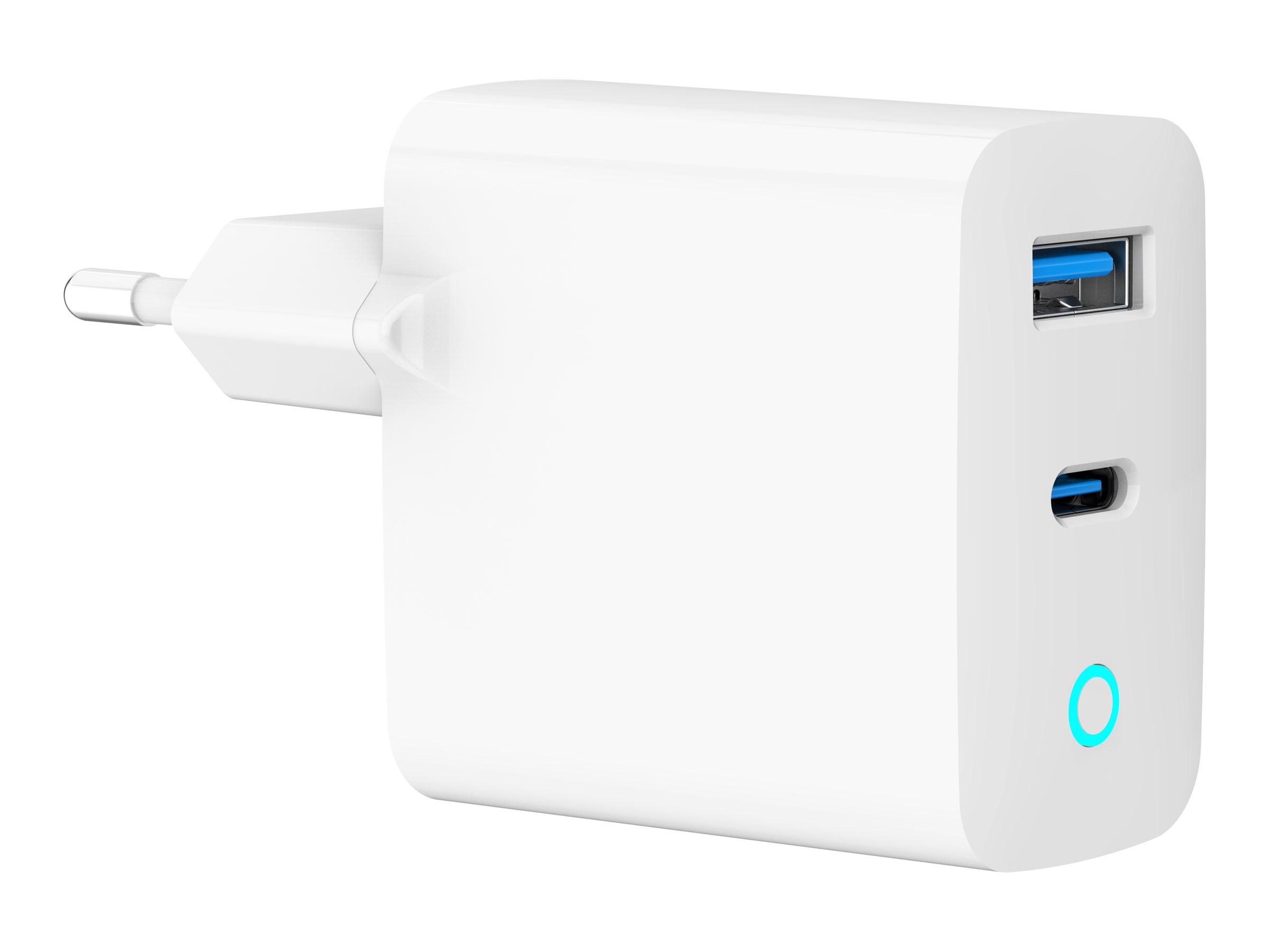 Gembird Netzteil - GaN, LED - 65 Watt - 3 A - PD, QC 3.0 - 2 Ausgabeanschlussstellen (24 pin USB-C, USB Typ A)