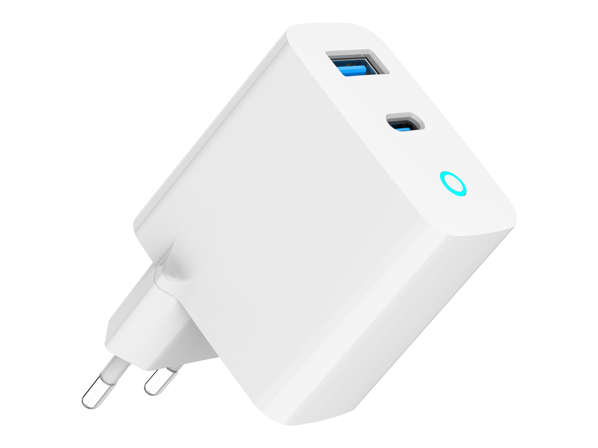 Gembird Netzteil - GaN, LED - 65 Watt - 3 A - PD, QC 3.0 - 2 Ausgabeanschlussstellen (24 pin USB-C, USB Typ A)