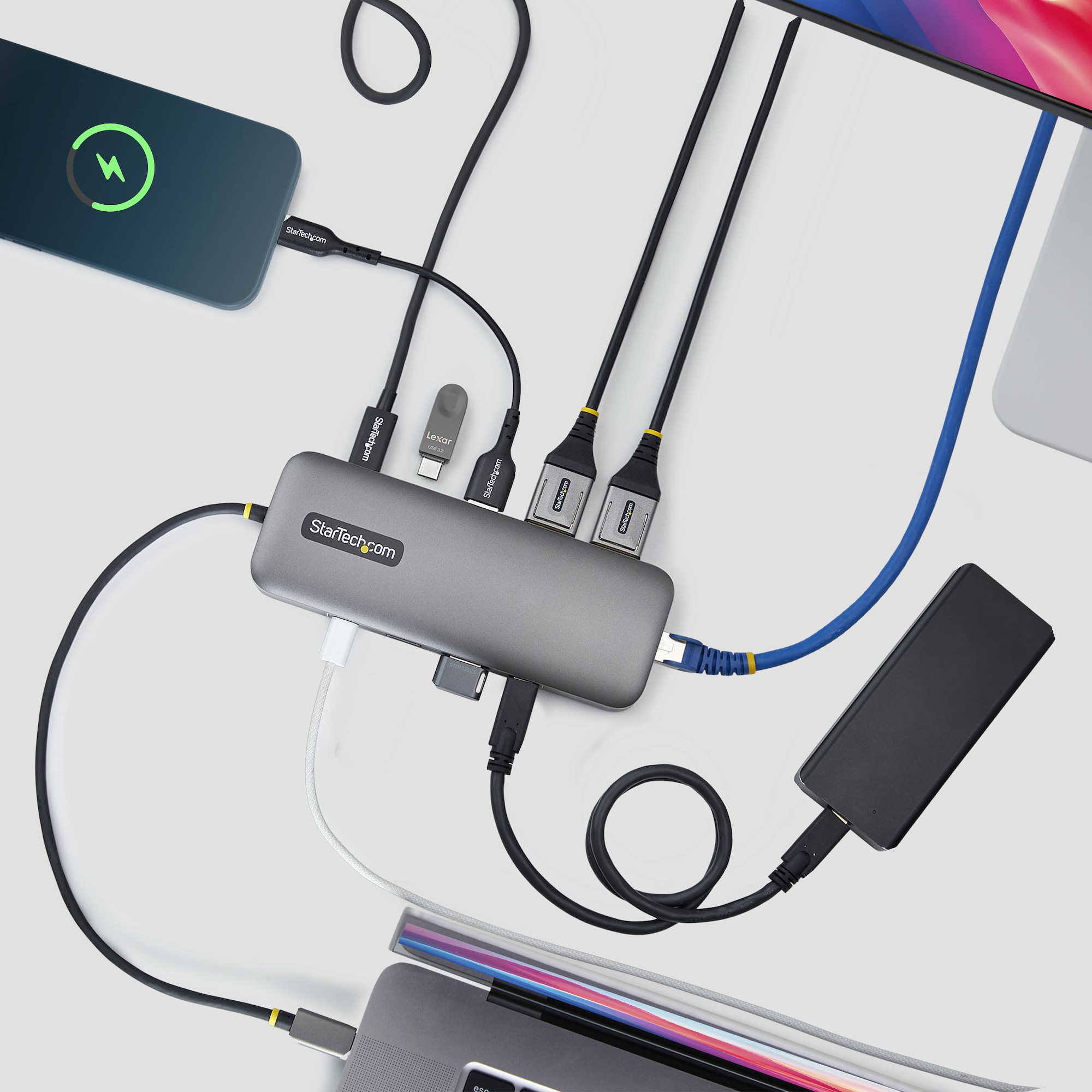 StarTech.com Adattatore Multiporta USB-C a Dual DisplayPort 10-in-1, ricarica PD 100W, 2x 4K 60Hz, Hub 5 porte 5Gbps, Gigabit Ethernet, Mini Dock Dell/HP/Lenovo