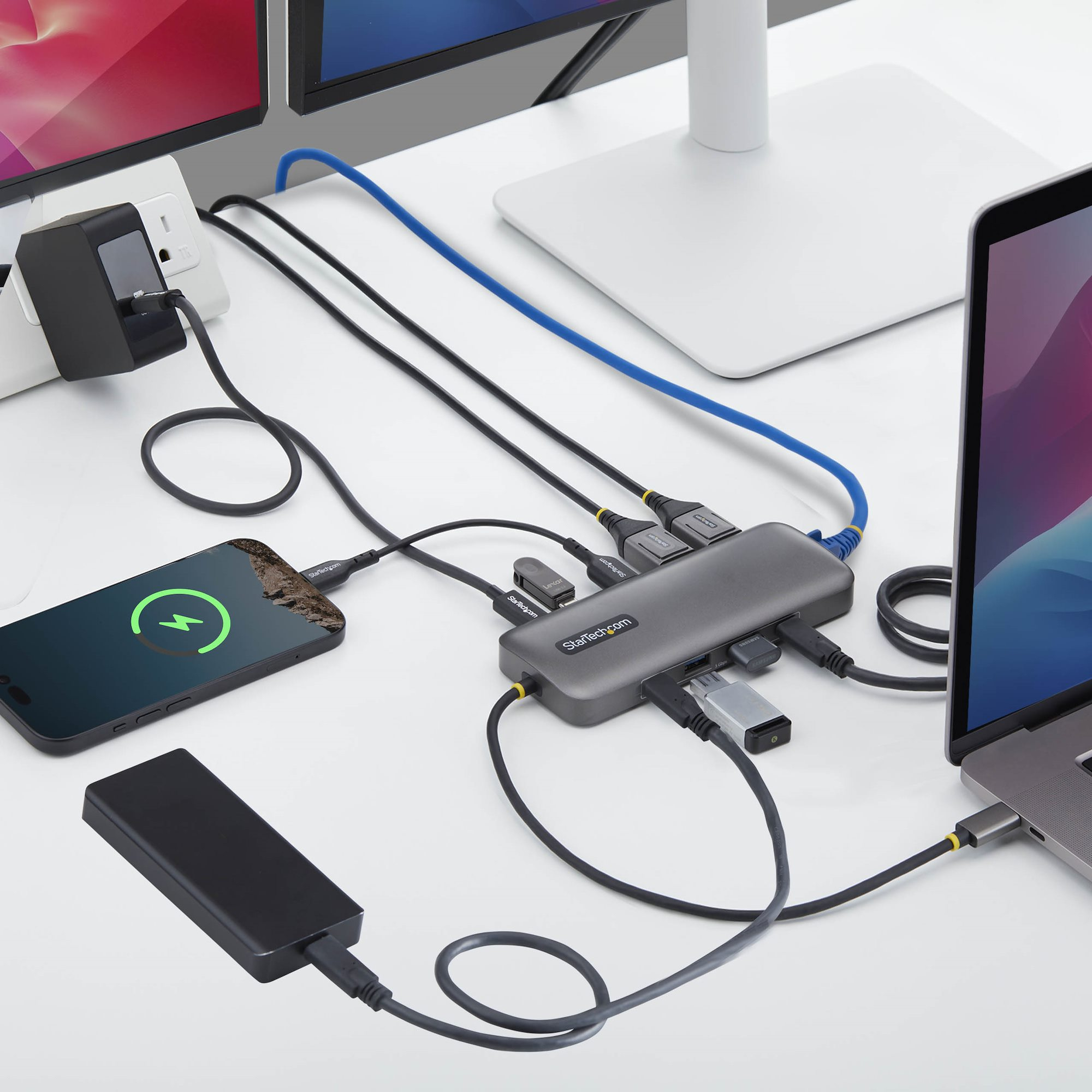StarTech.com Adattatore Multiporta USB-C a Dual DisplayPort 10-in-1, ricarica PD 100W, 2x 4K 60Hz, Hub 5 porte 5Gbps, Gigabit Ethernet, Mini Dock Dell/HP/Lenovo