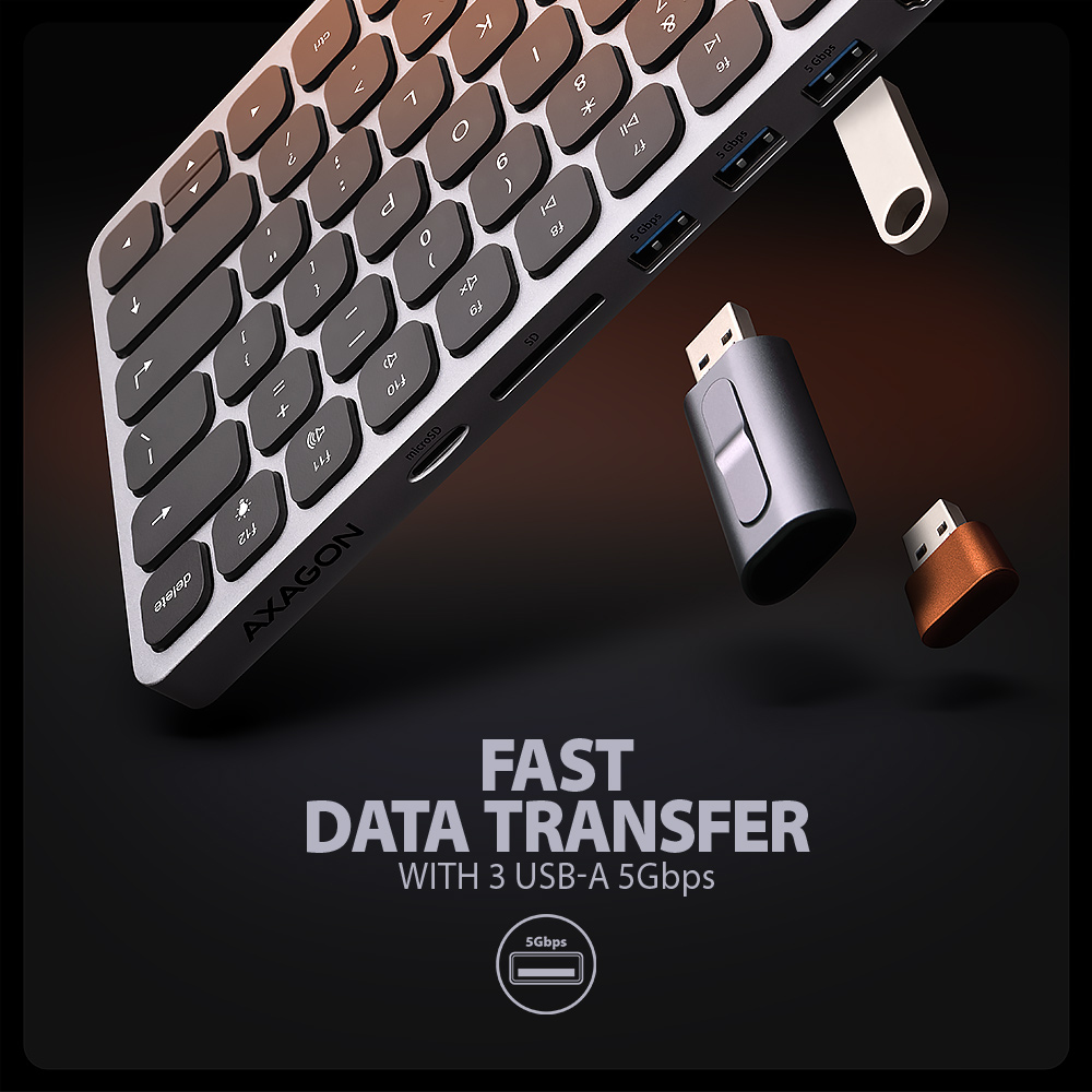 Axagon HMC-KB-US replicatore di porte e docking station per laptop Cablato USB 3.2 Gen 1 (3.1 Gen 1) Type-C Grigio