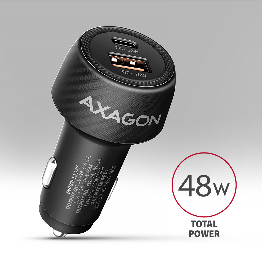Axagon PWC-PQ48 PD3.0 & QC4+ 2xOUTPUTS car charger 48W